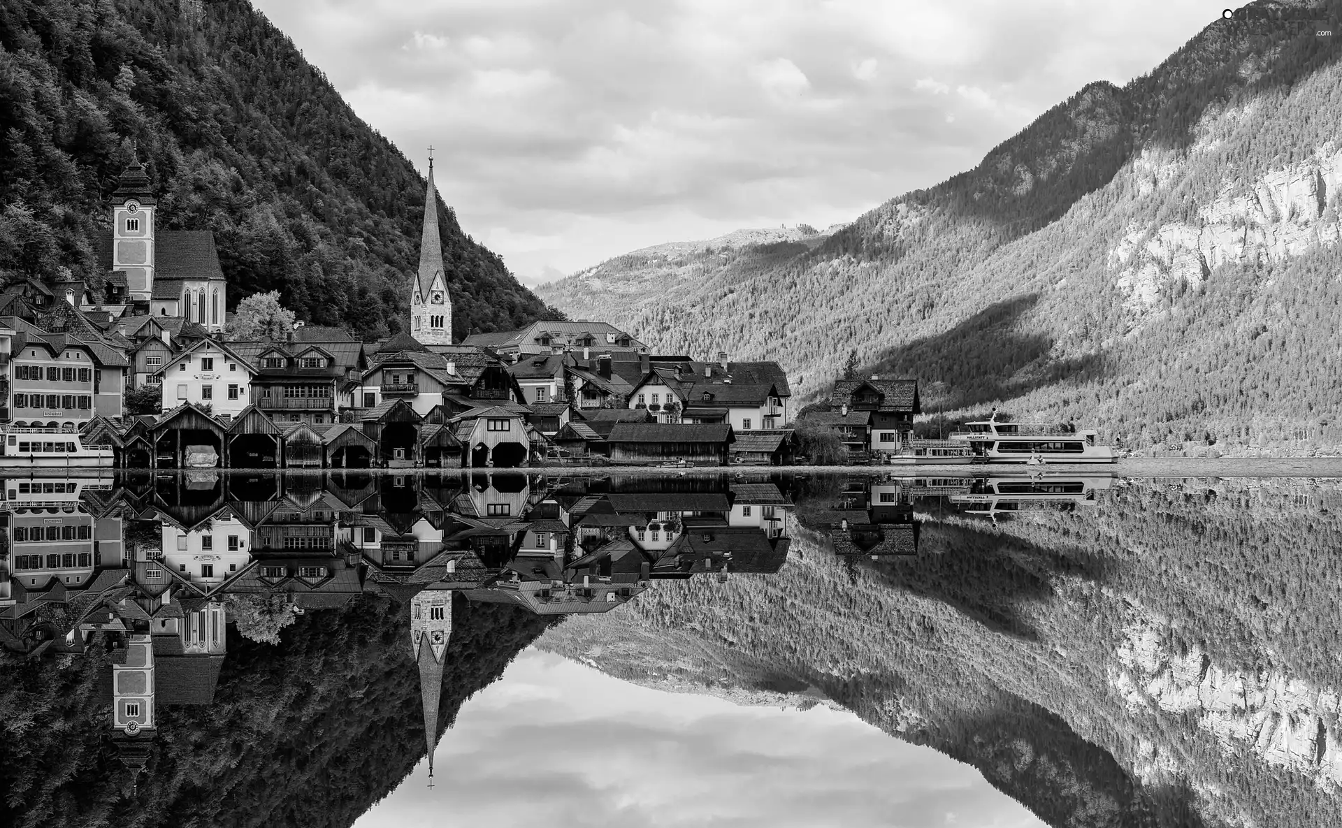 Alps Mountains, reflection, Austria, lake, Hallstatt