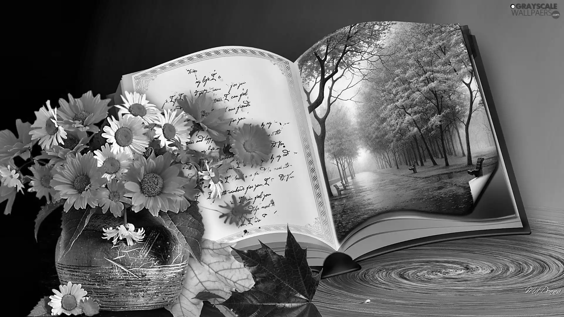 autumn, Art, Book, landscape, Flowers