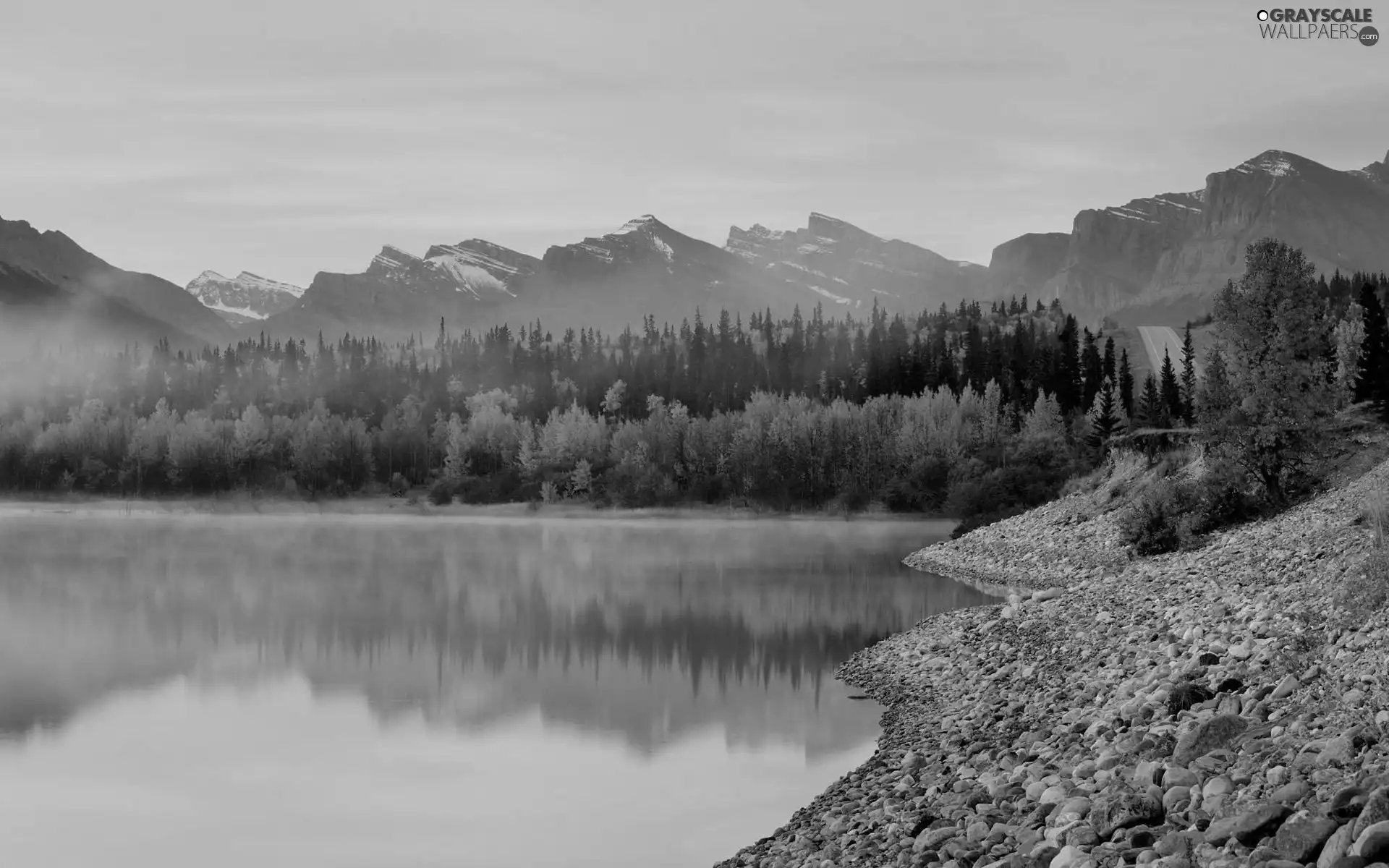 lake, woods, autumn, Mountains