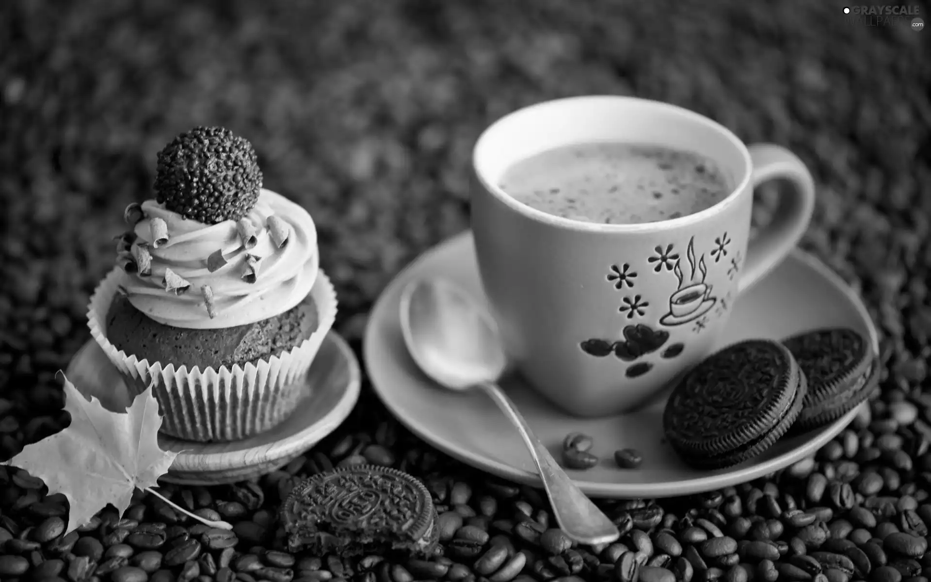 Autumn, leaf, coffee, Cookies, cup