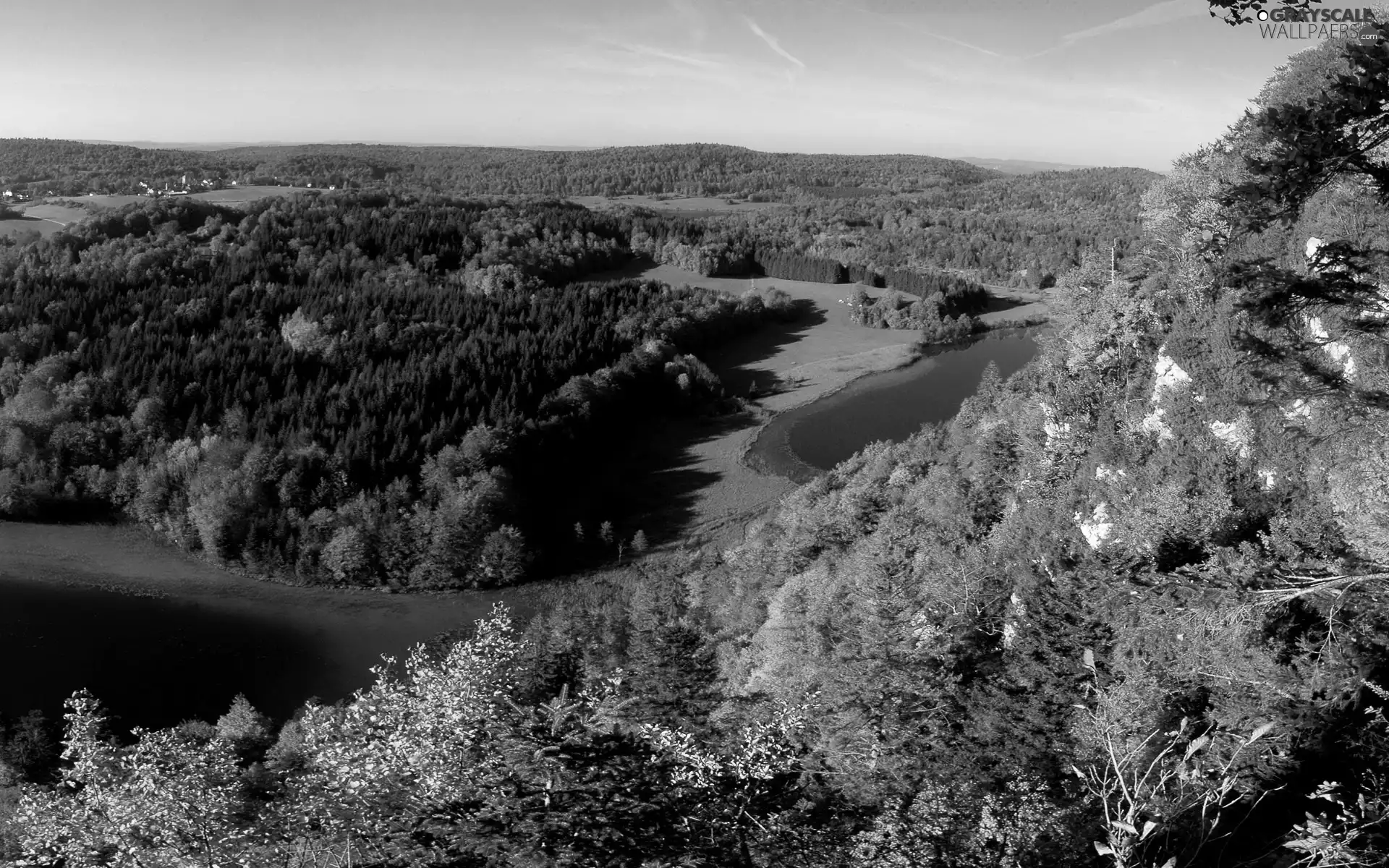 Mountains, River, autumn, woods