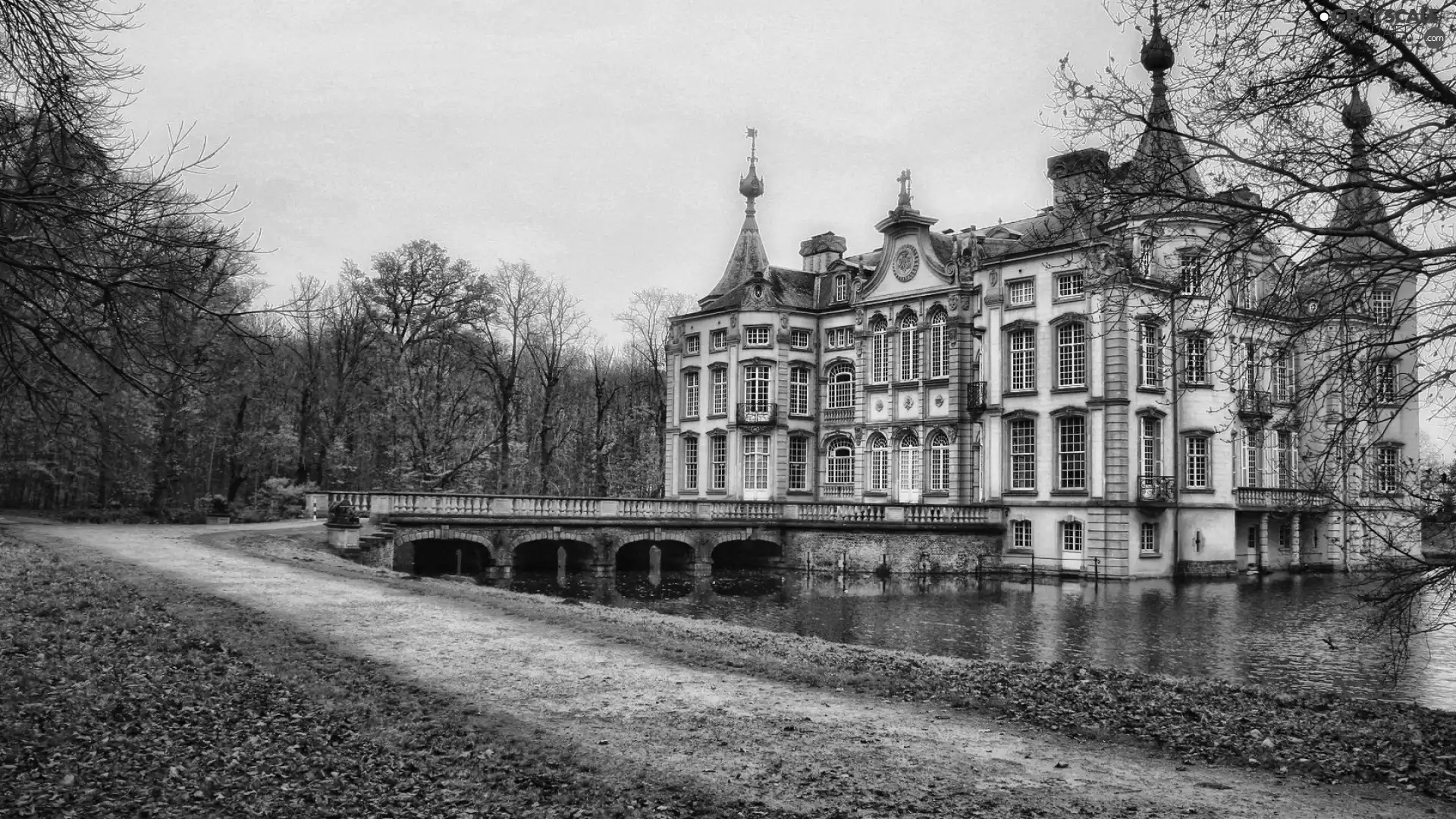 palace, Way, autumn, bridge