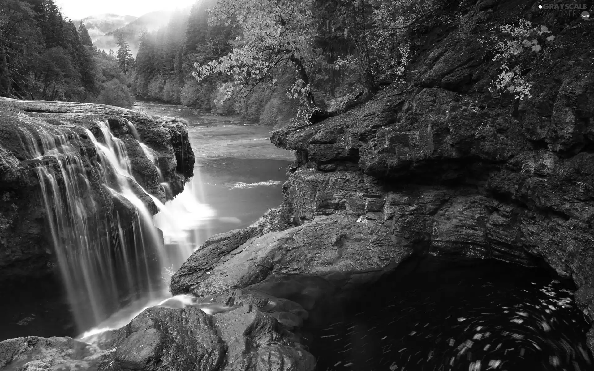 River, waterfall, autumn, rocks