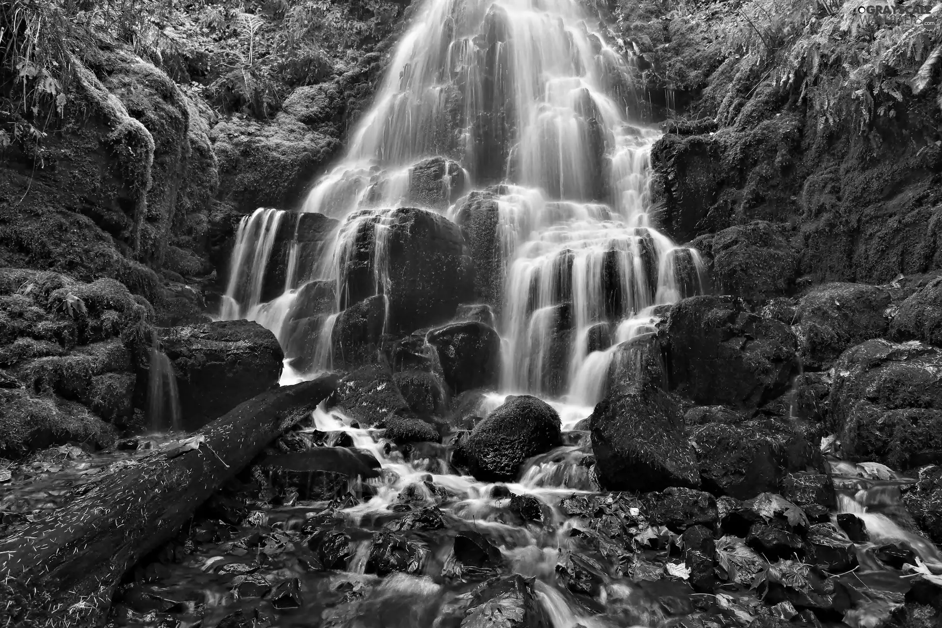 autumn, waterfall, Stones