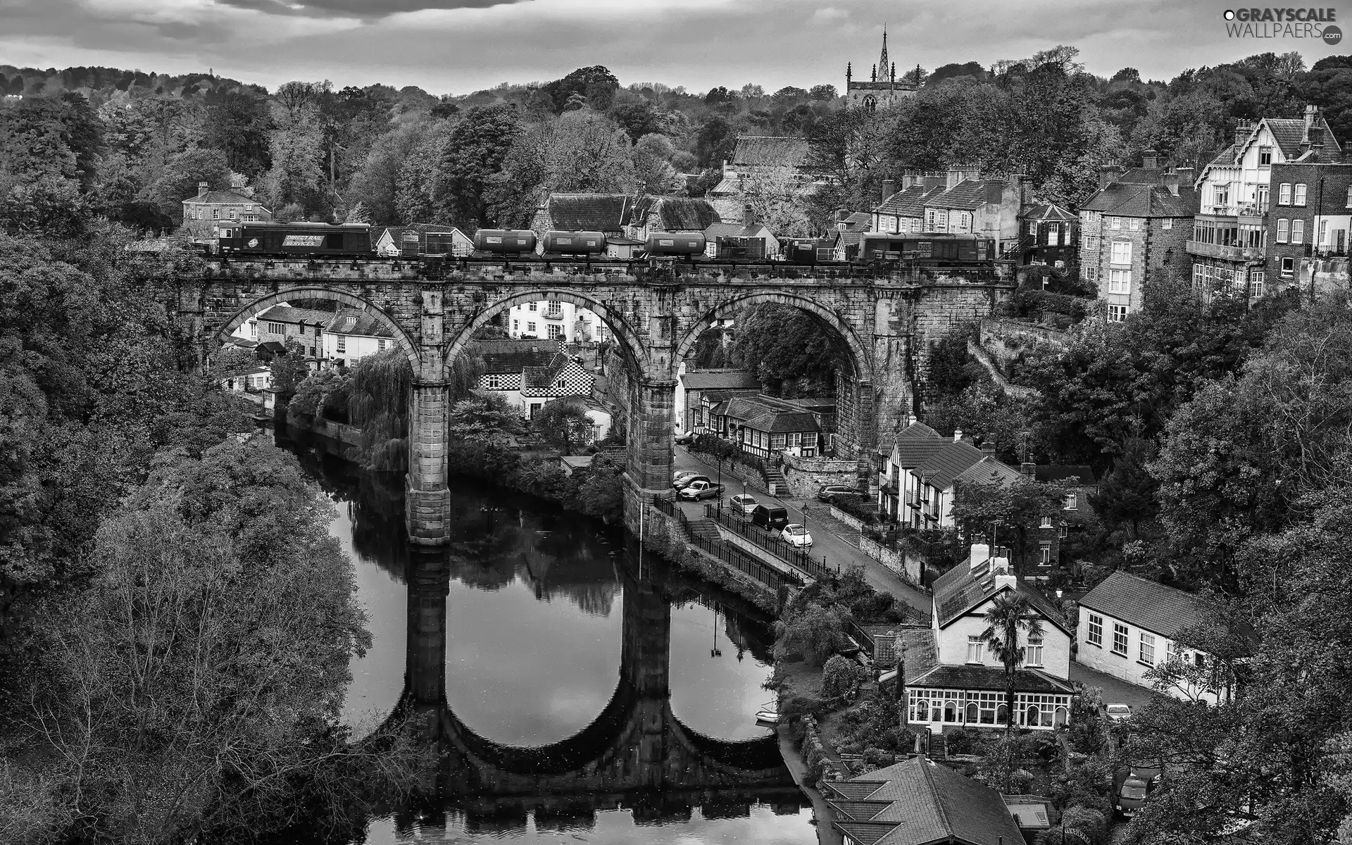 Town, River, autumn, bridge