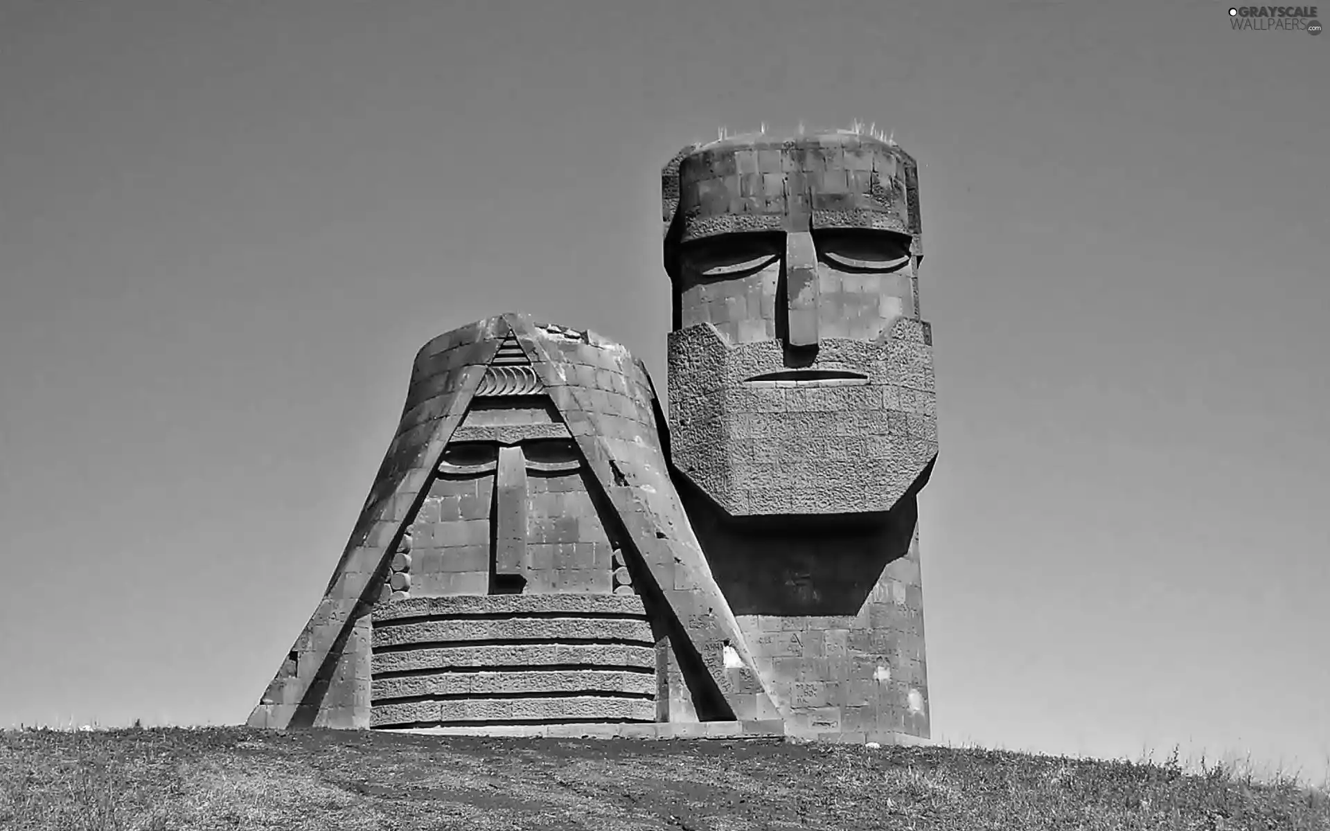 Two Statues, grass, Azerbaijan, Sky