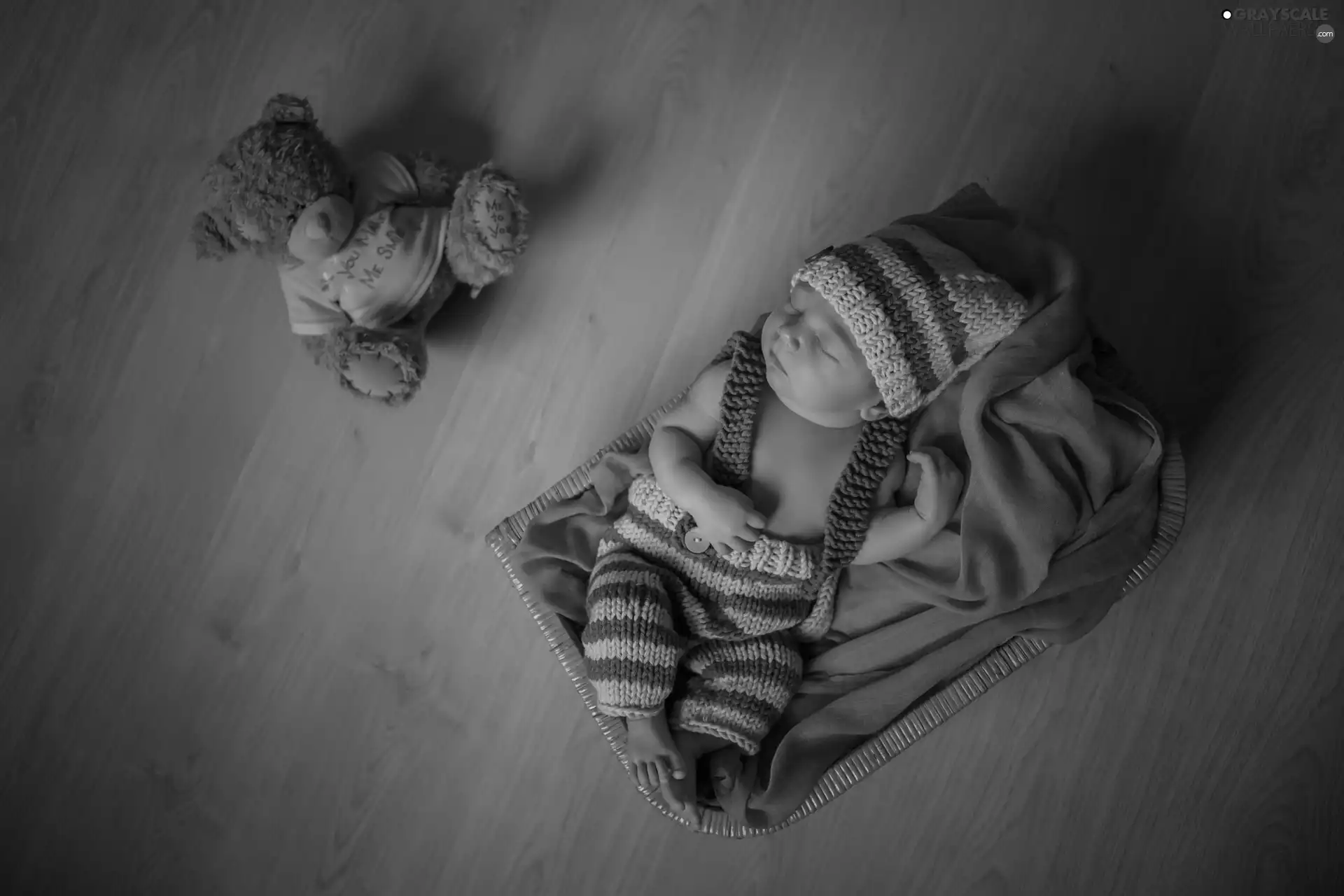 babe, Bonnet, teddy bear, bloomers, Plush, Sleeping, Kid, basket