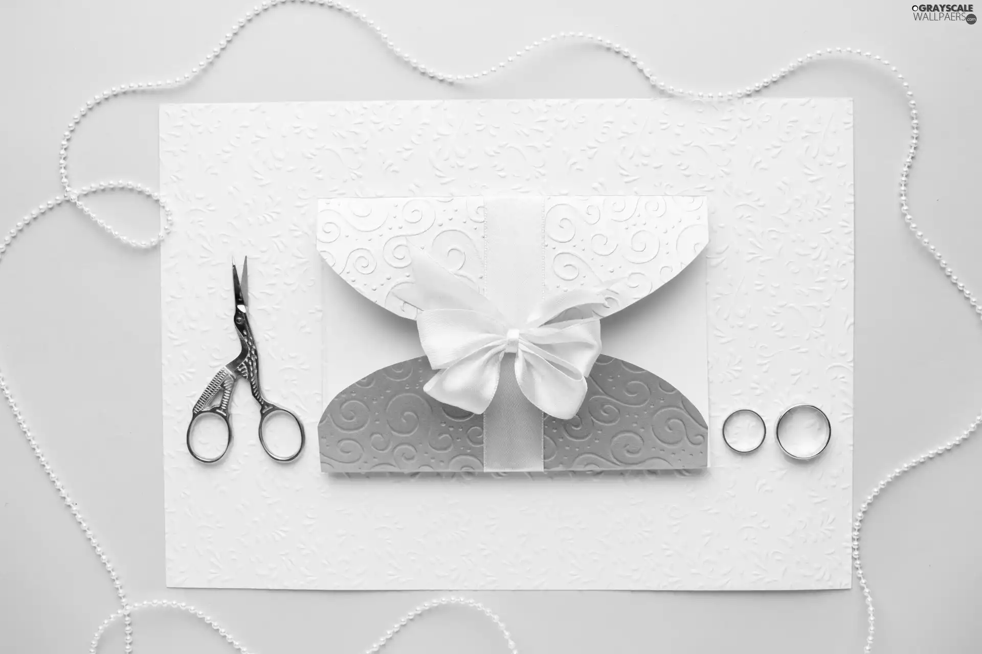 rings, marriage, beads, background, scissors, invitation