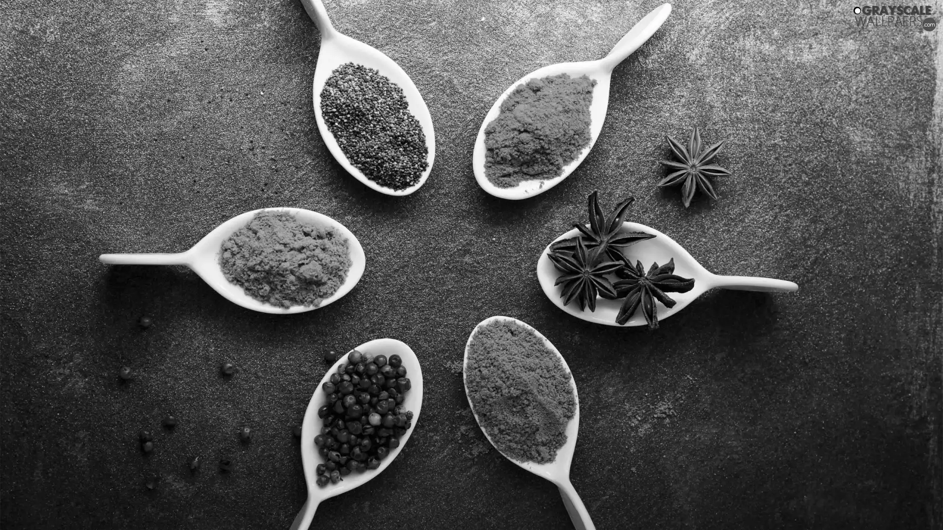 Blue, background, Spoons, spice, wood