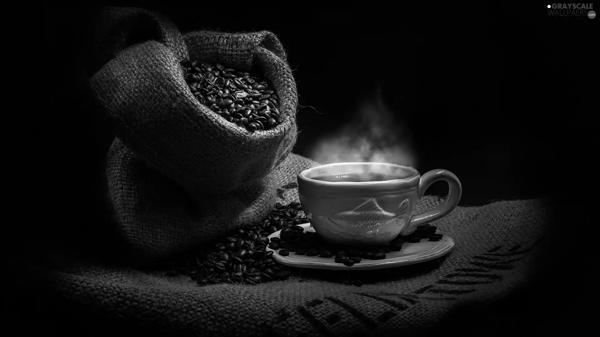 bag, grains, coffee, cup, hot