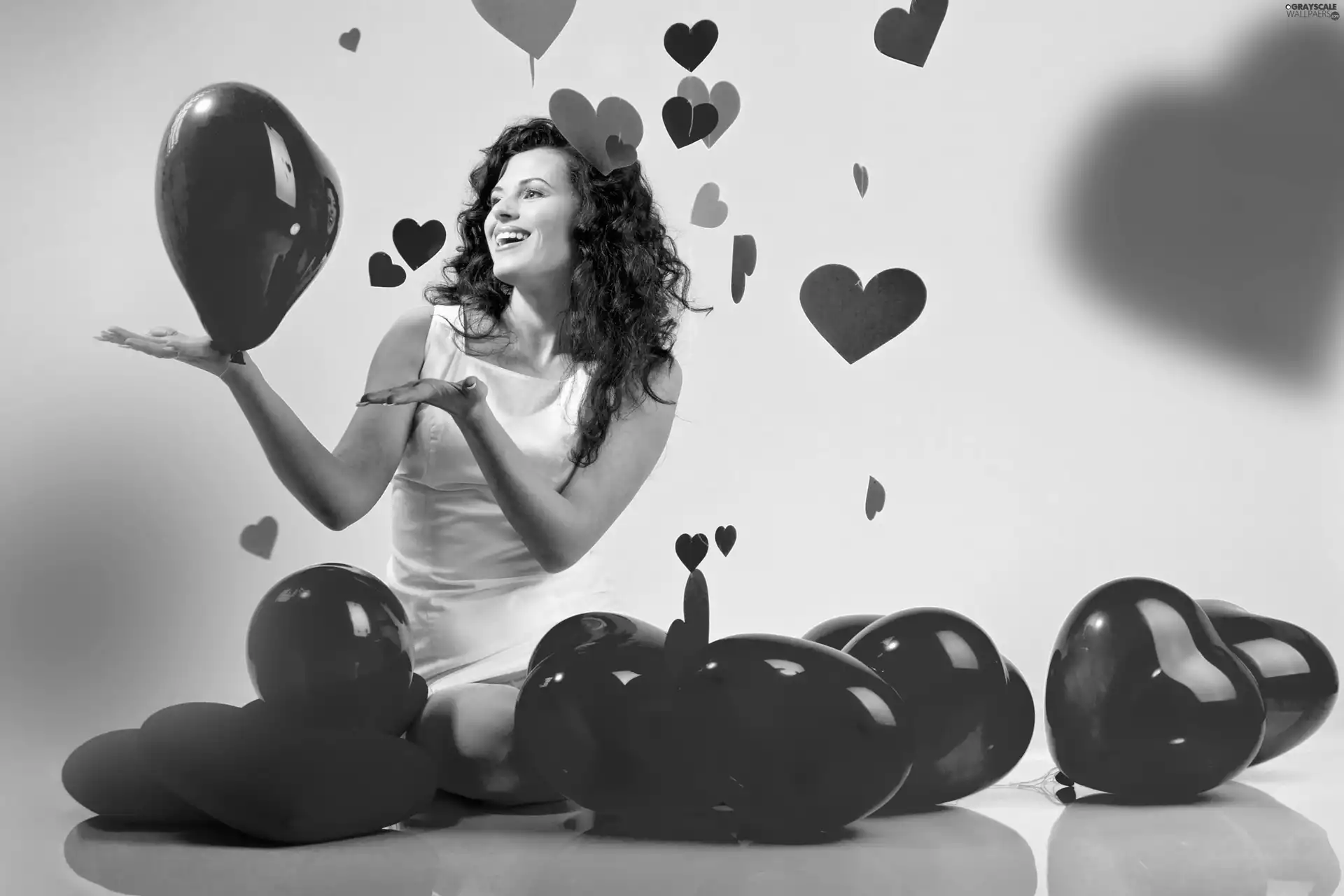 hearts, balloons, smiling, Valentine