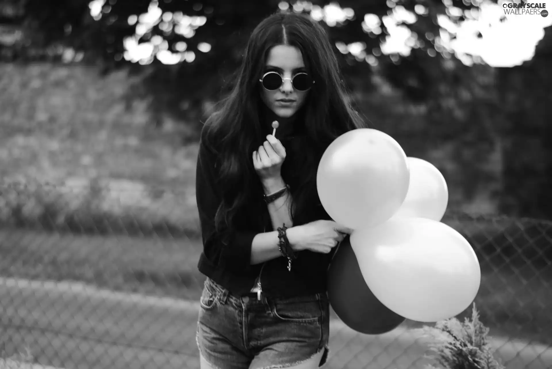 Balloons, Lollipop, brunette, Glasses, Women