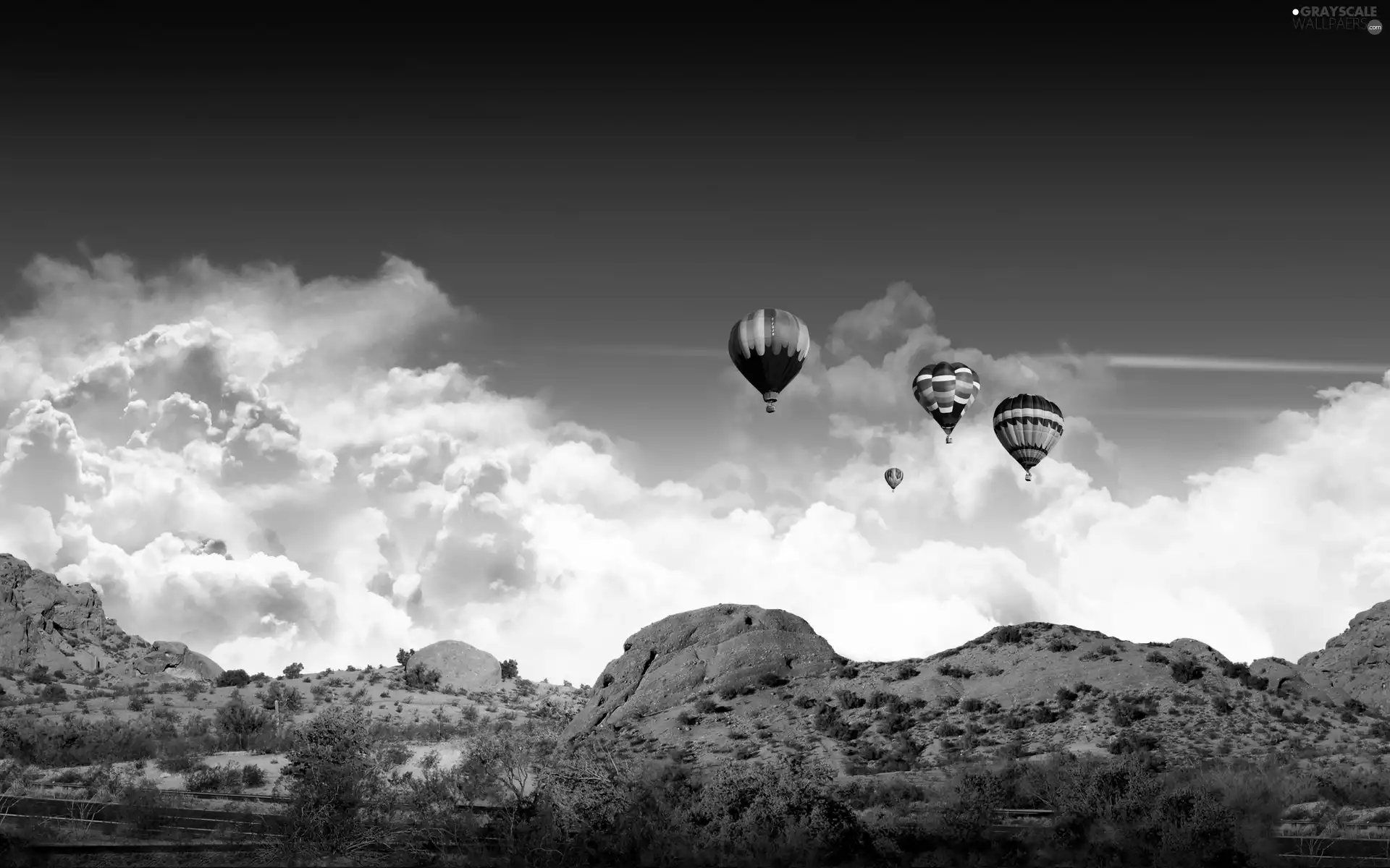 Balloons, Desert, rocks