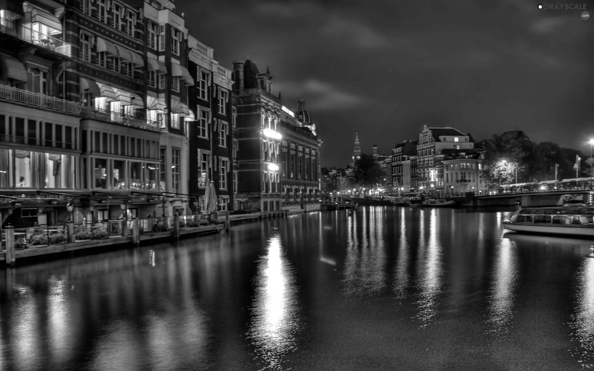 Venice, River, Barges, night
