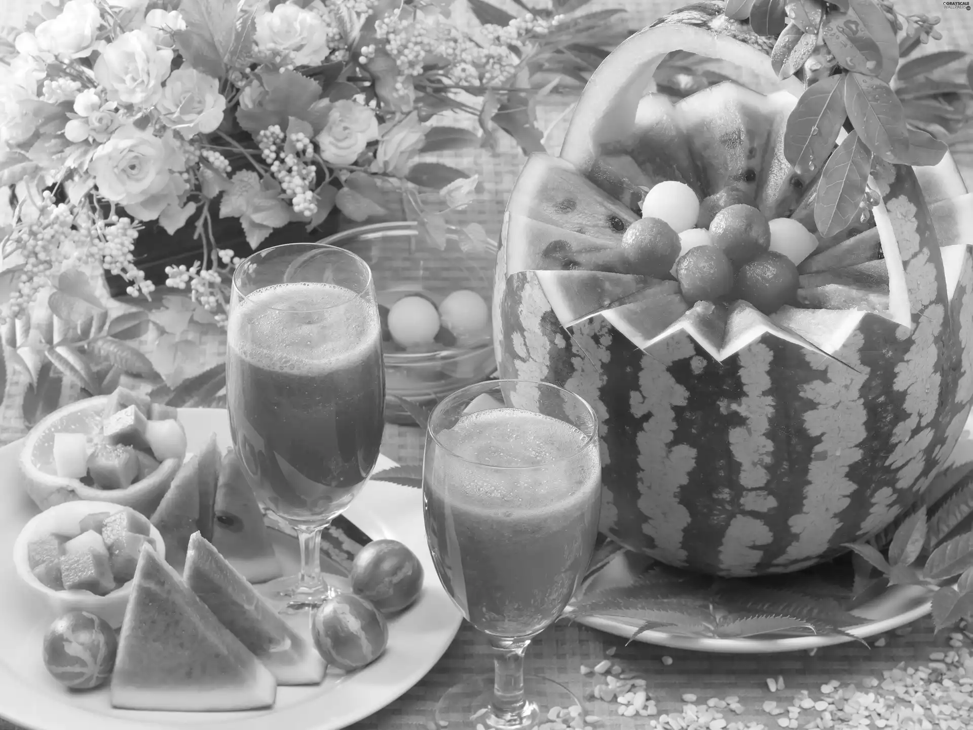 basket, watermelon, cocktail