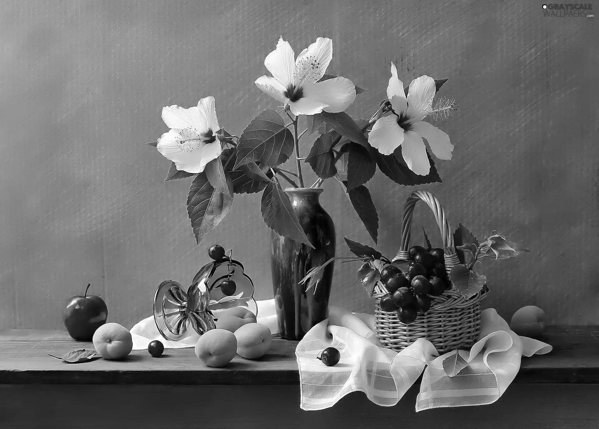 Flowers, different, basket, composition, bowl, Fruits