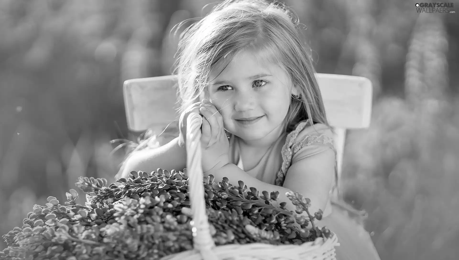 basket, girl, lupine