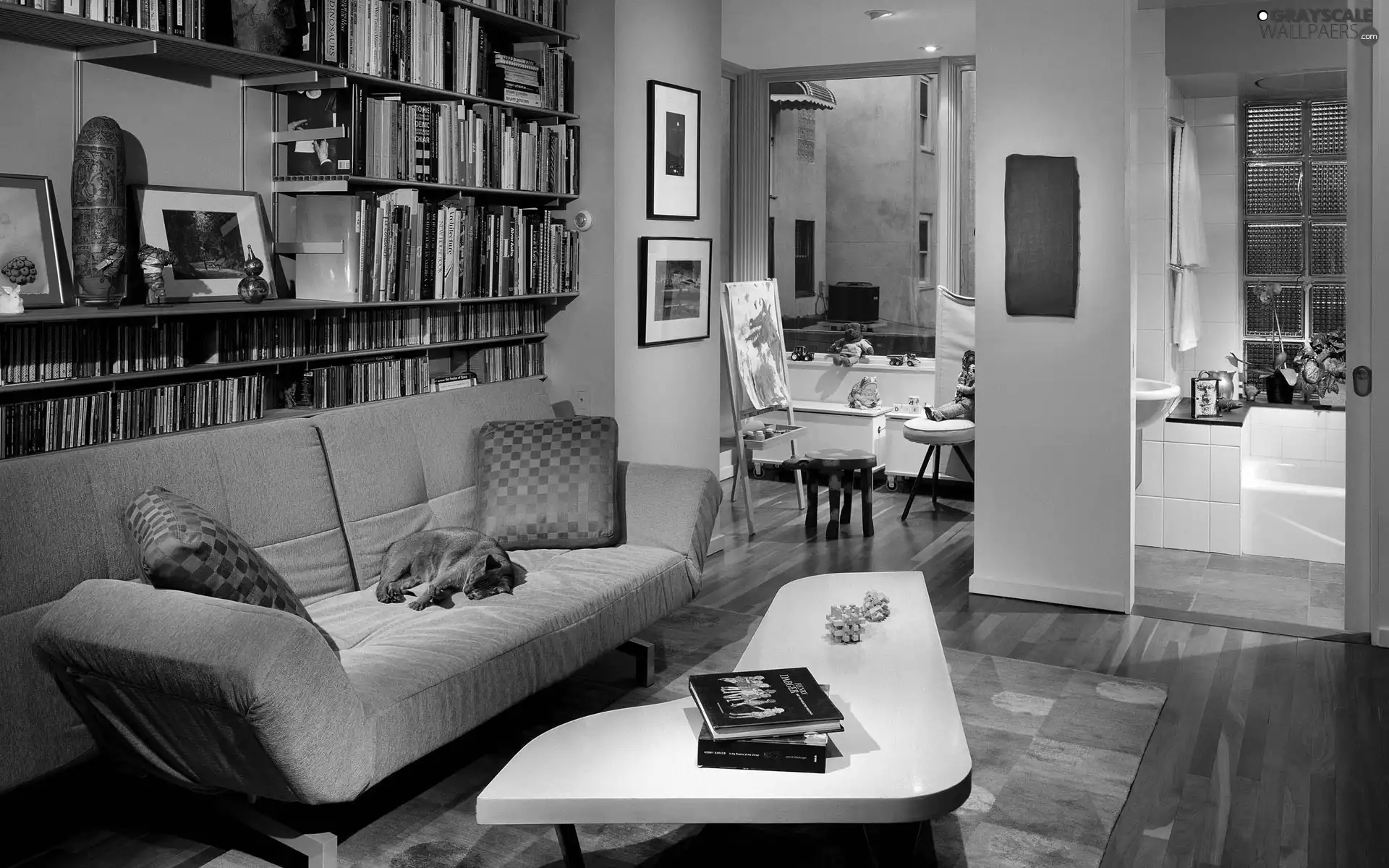 sofa, Books, Room, table