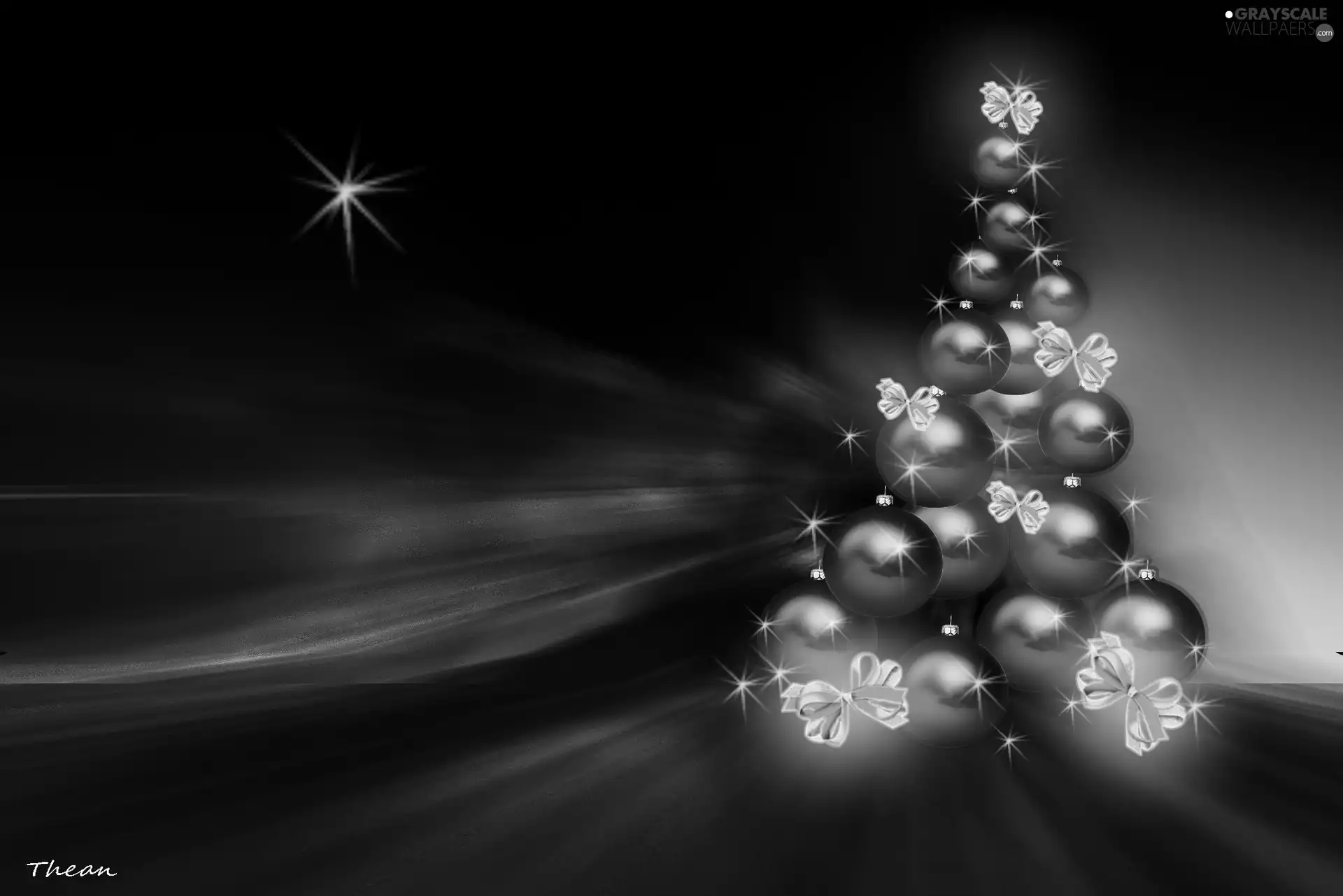 baubles, Christmas, bow, Stars, christmas tree