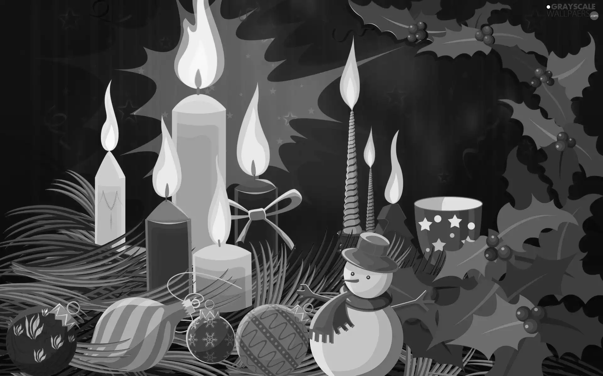 baubles, birth, 2D Graphics, candles, God, Snowman, composition