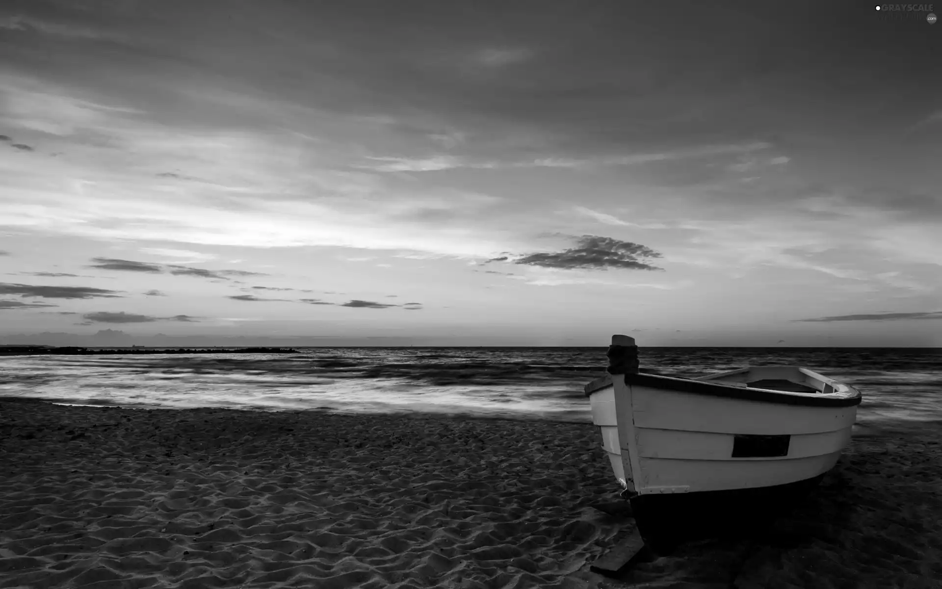 beach, Boat, Sun, sea, west