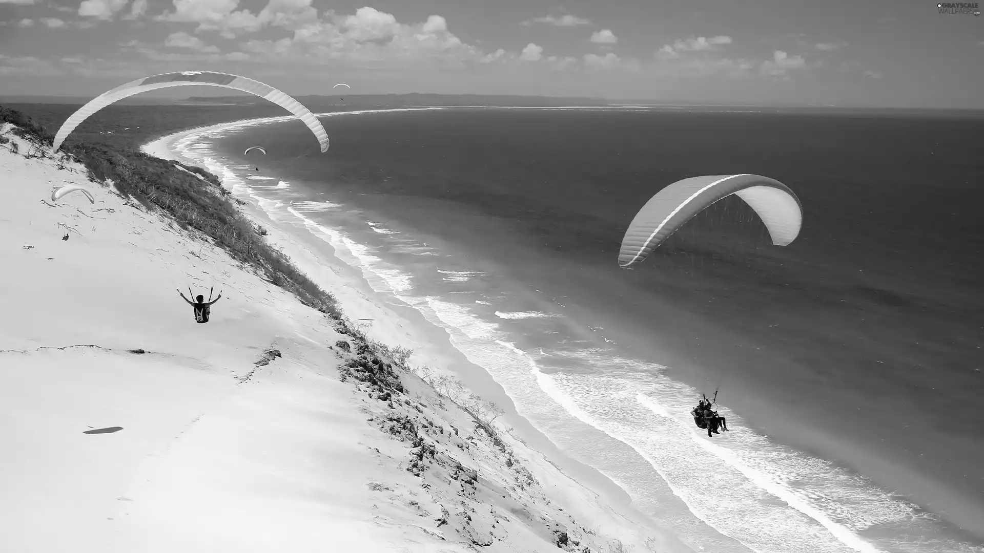 Beaches, Paragliders, sea