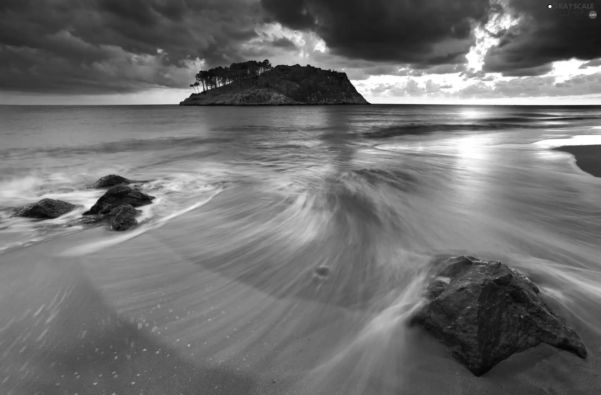 sea, rocks, Beaches, clouds