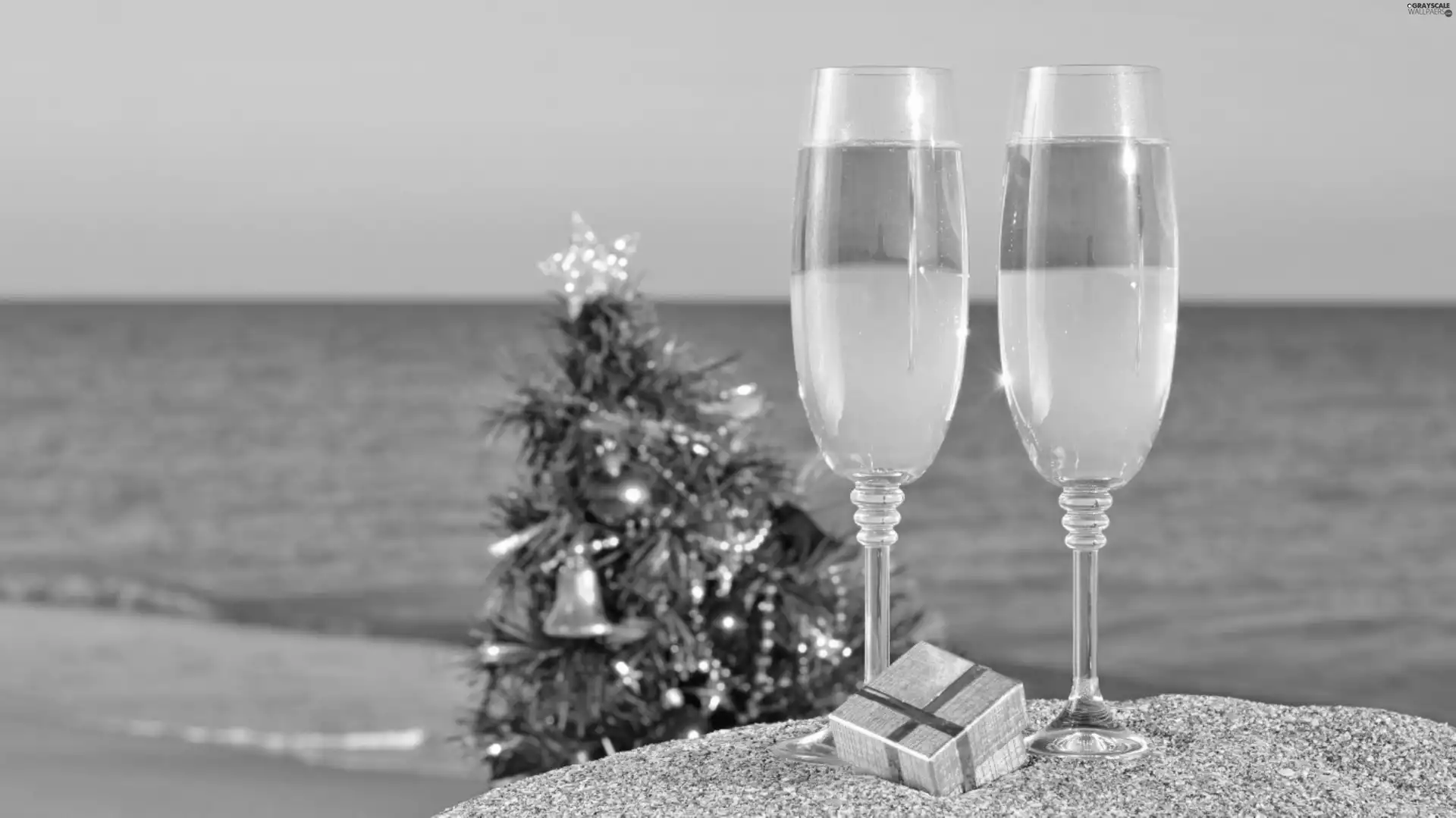 christmas tree, parcel, Beaches, glasses