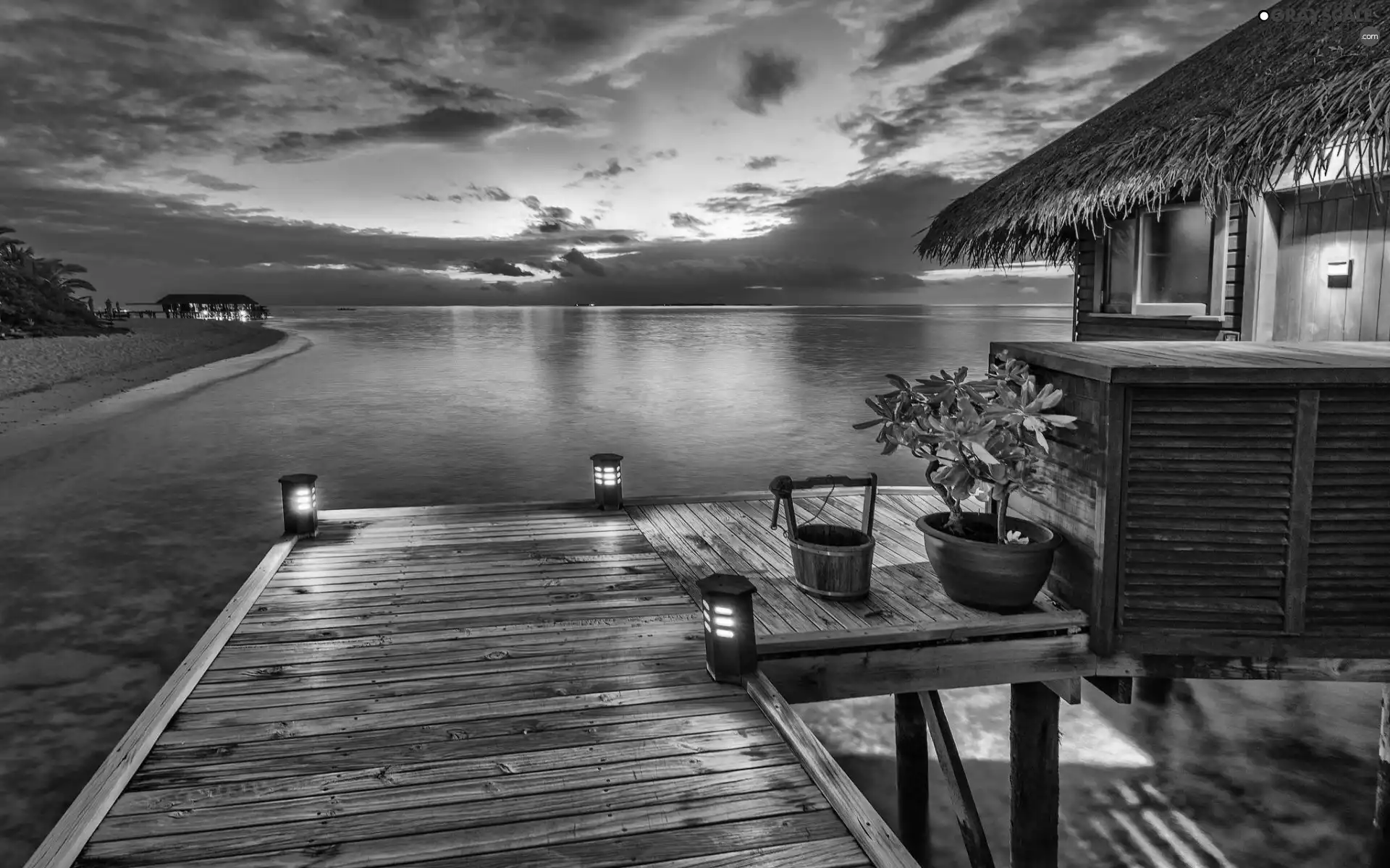 Lanterns, an, sea, piles, house, Beaches, Tropical