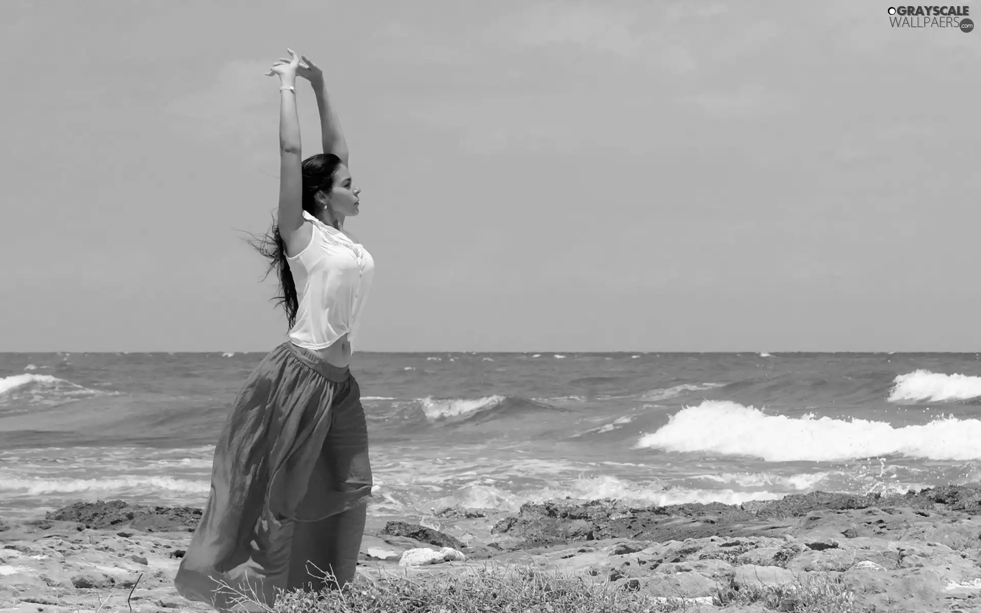 Beaches, wander, sea, Waves, girl