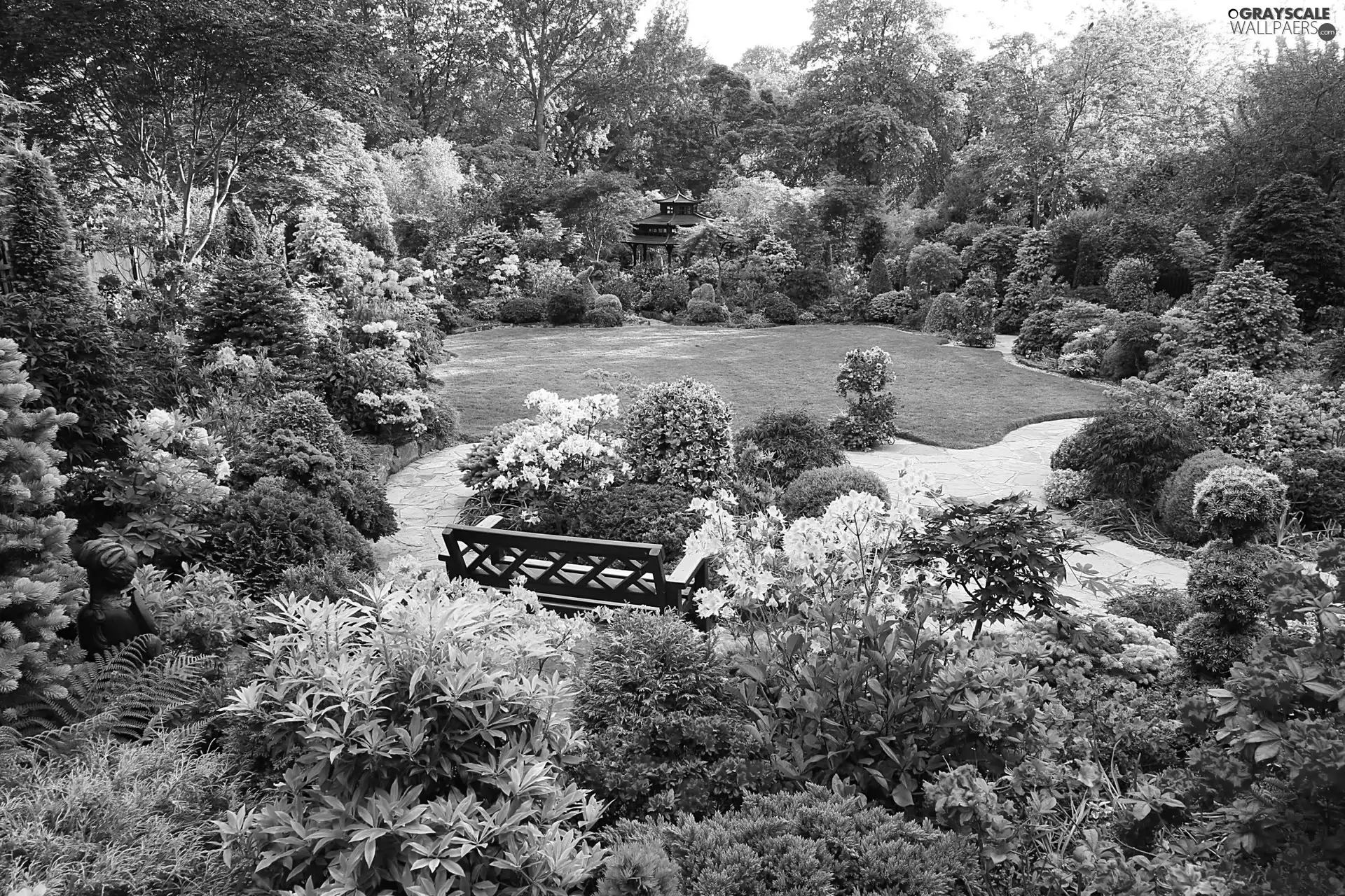 Flowers, Bench, Bush, color, Garden