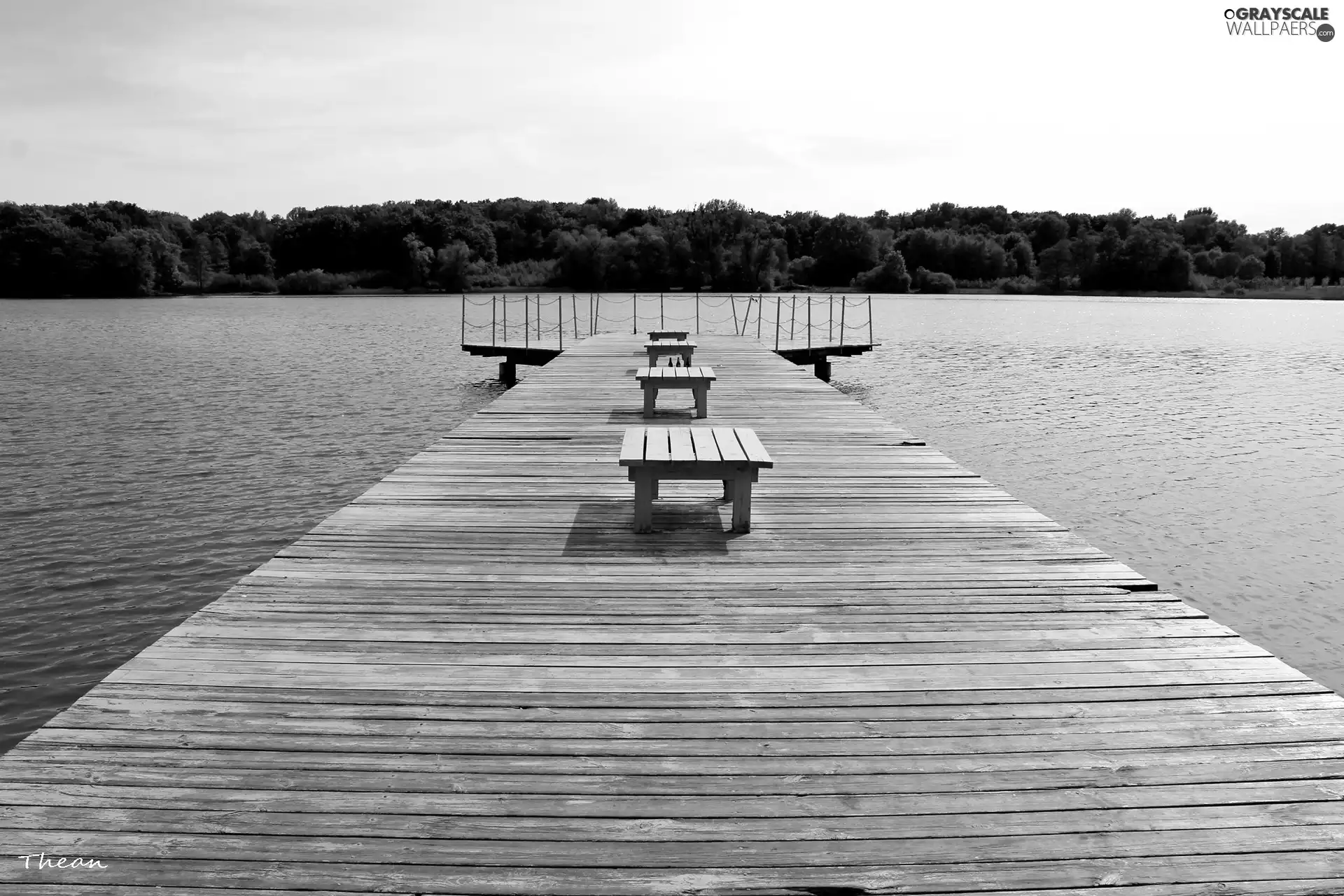 bench, Platform, lake