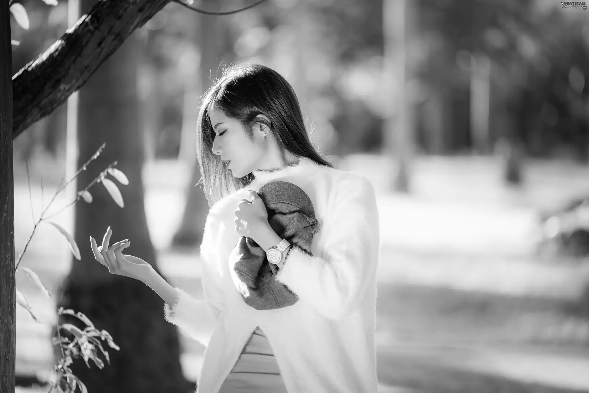 Watch, beret, Asian, sweater, Women
