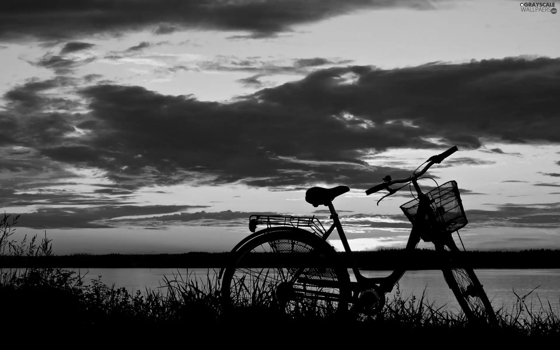 west, lake, Bike, sun