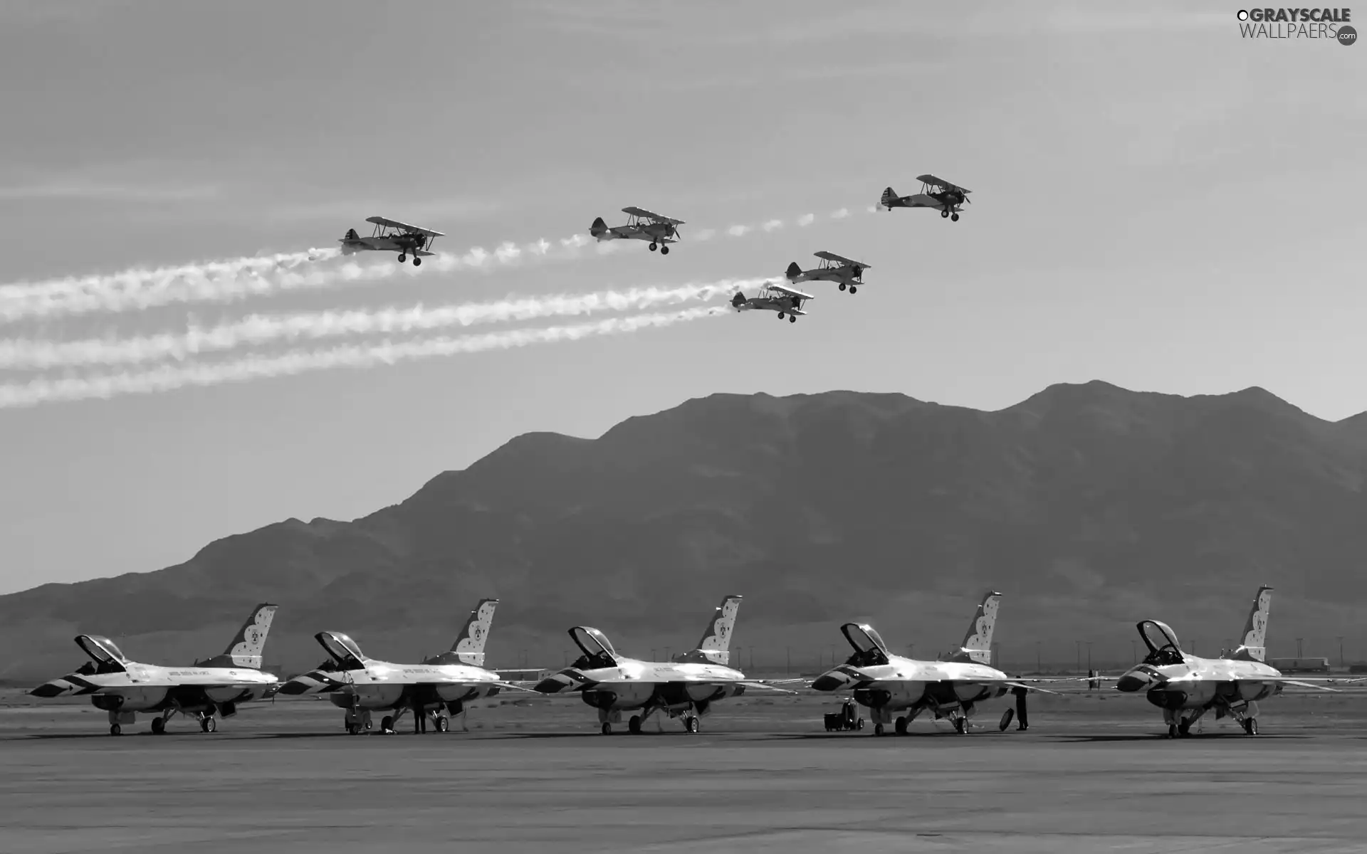 airport, Fighters, Biplanes, Mountains