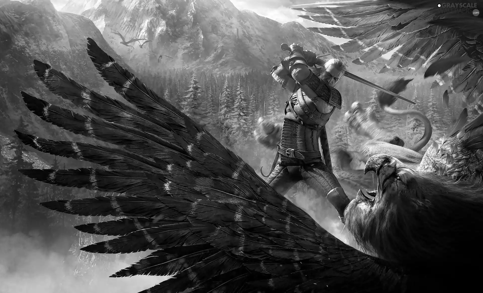 The Witcher 3 Wild Hunt, game, Bird, Fight, Geralt of Rivia, The Witcher 3 Wild Hunt