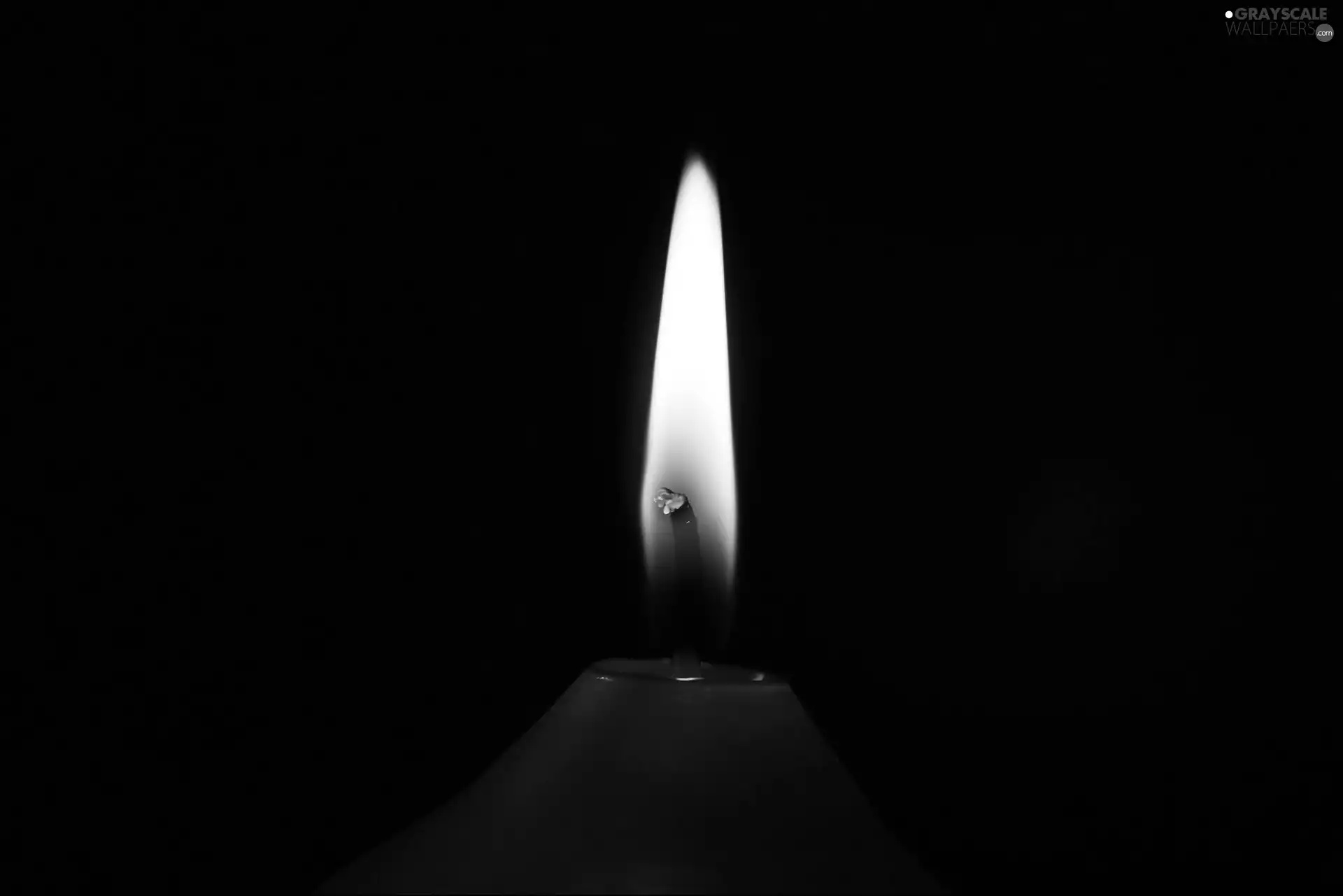 Black, background, wick, candle, flame