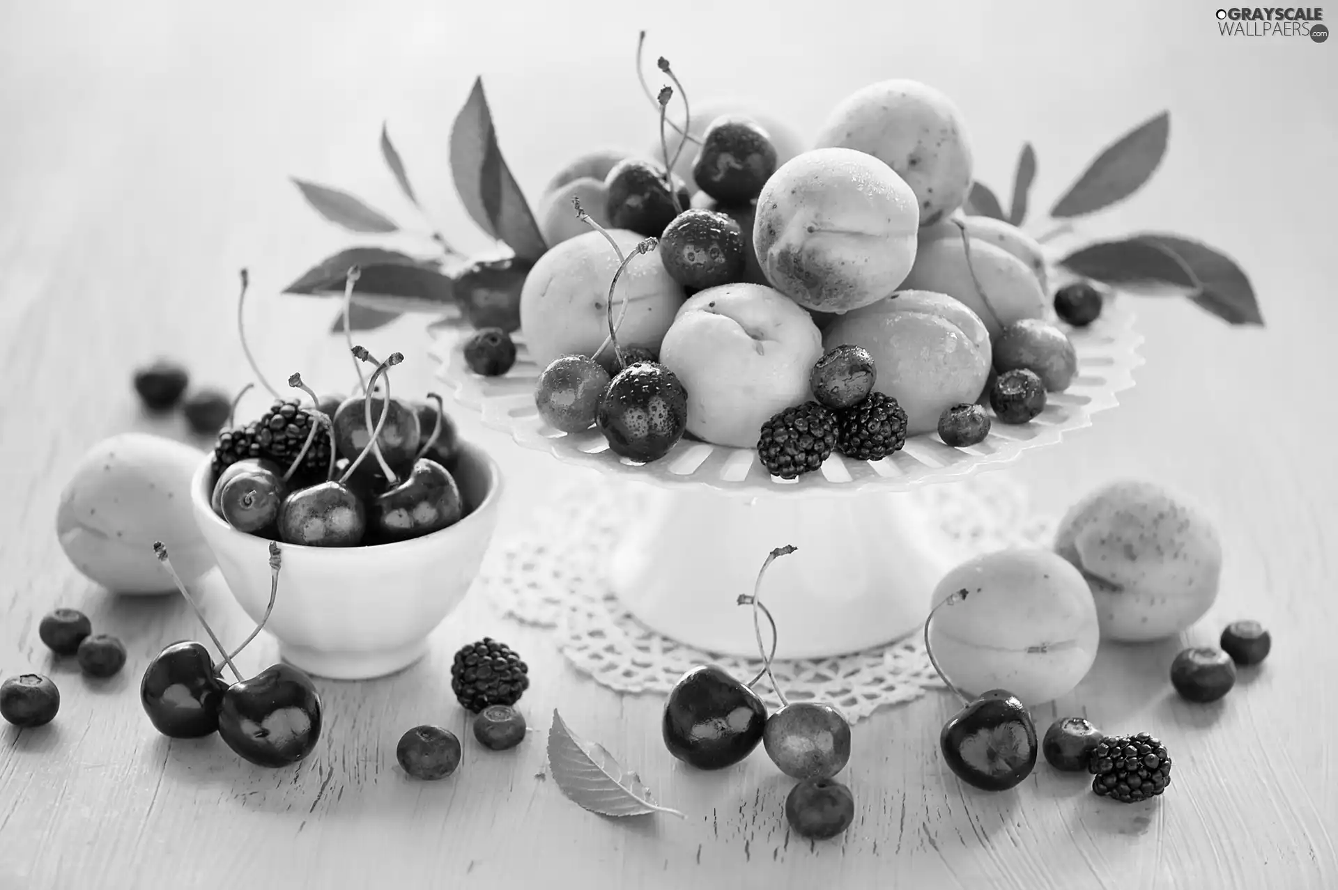 blackberries, composition, cherries, blueberries, peaches