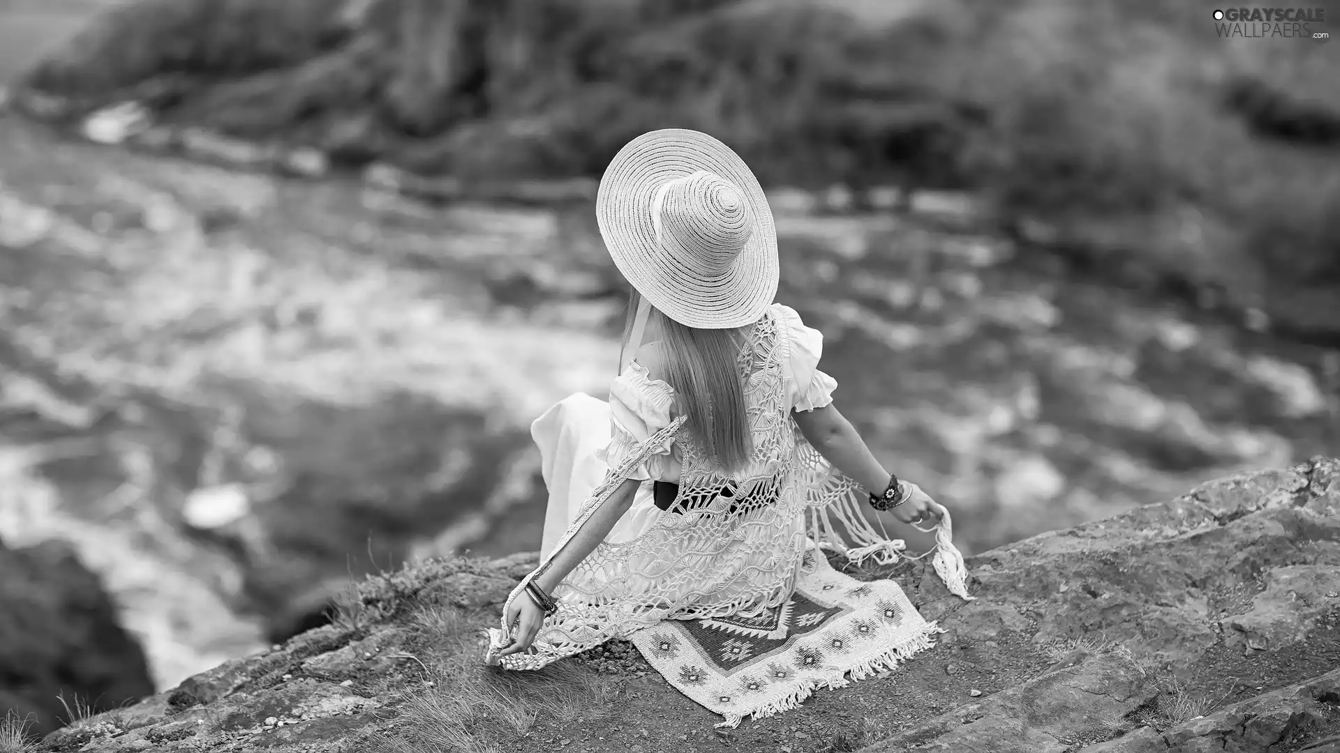 Women, Hat, Rocks, Blonde