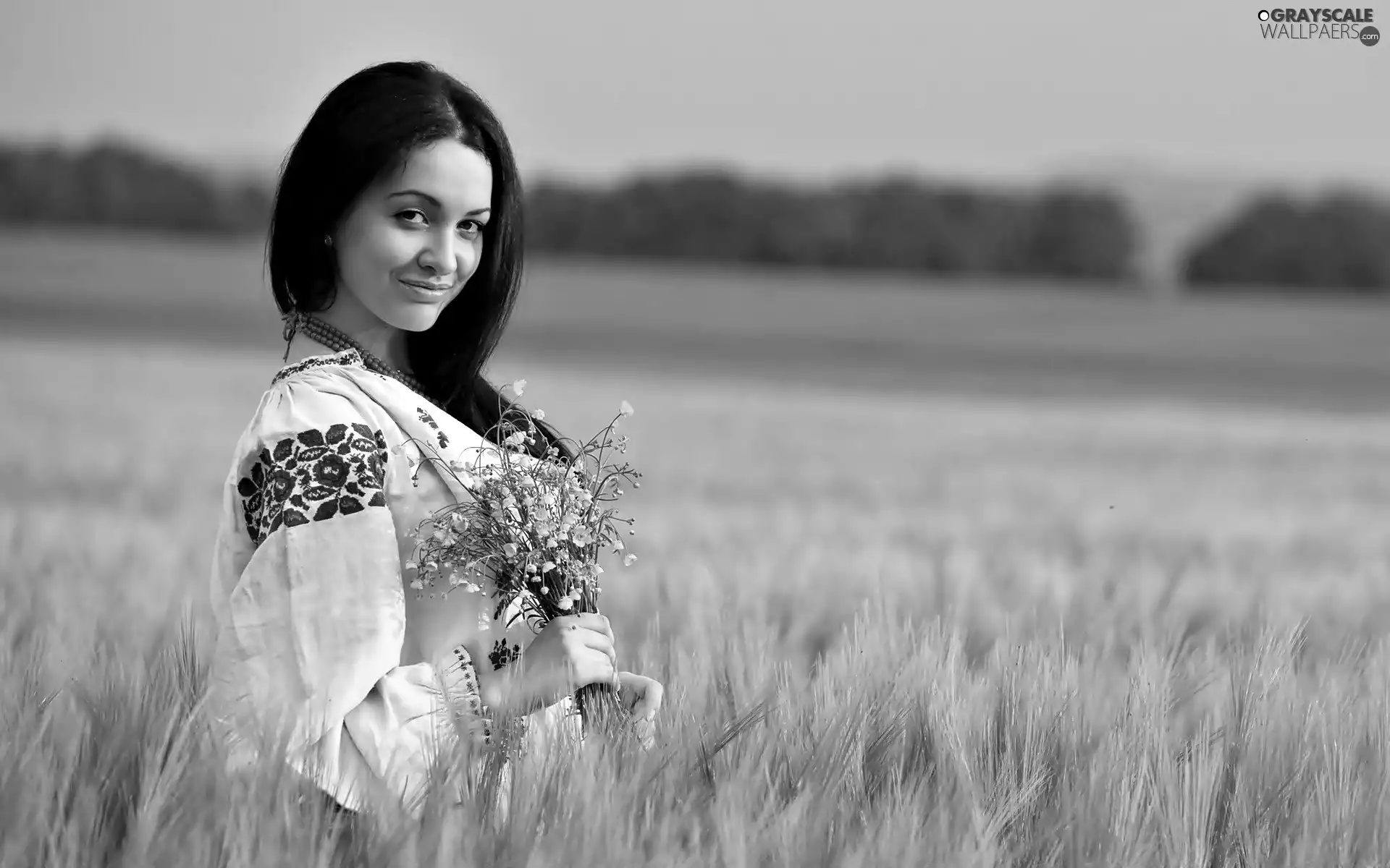 Blouse, Meadow, White, Embroidered, Women