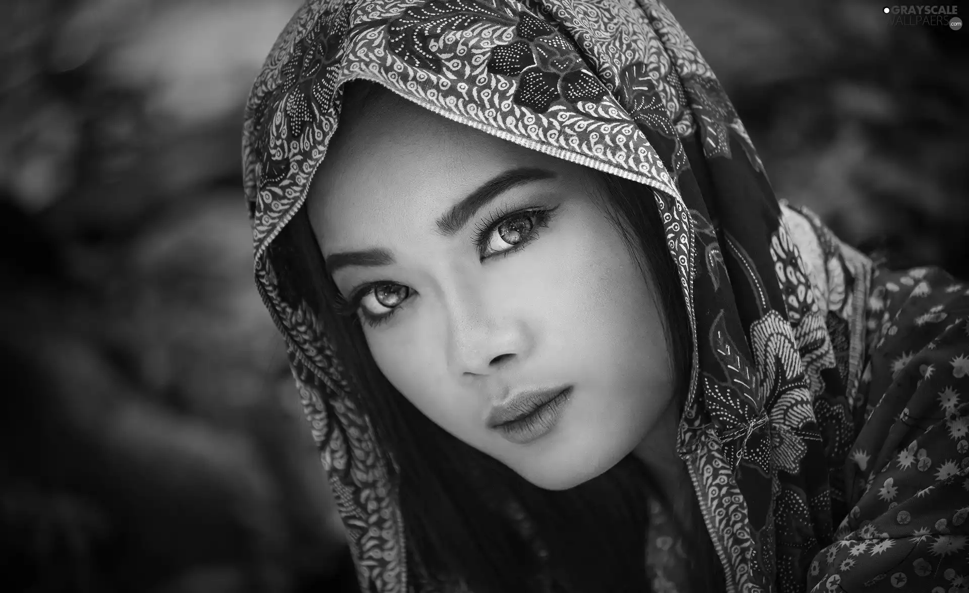 blue, Women, Coloured, shawl, Eyes, make-up