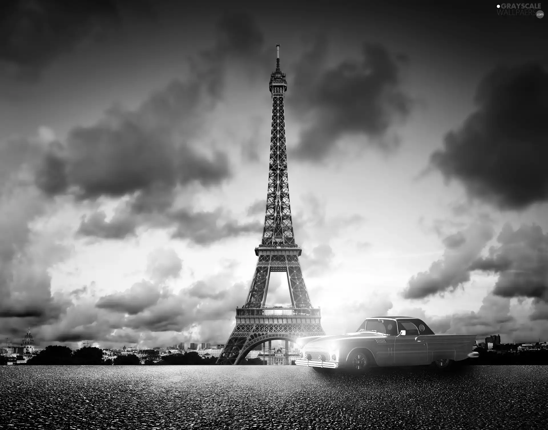 Paris, Automobile, blue, Eiffla Tower