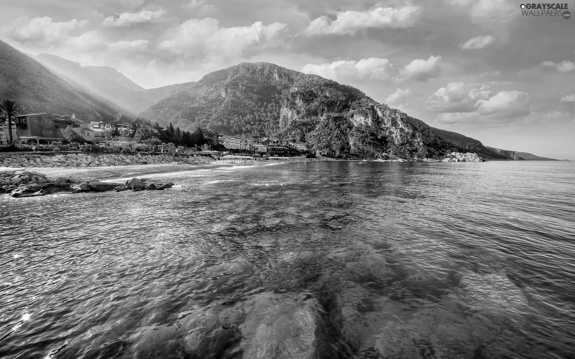 blue, water, lake, Stones, Mountains