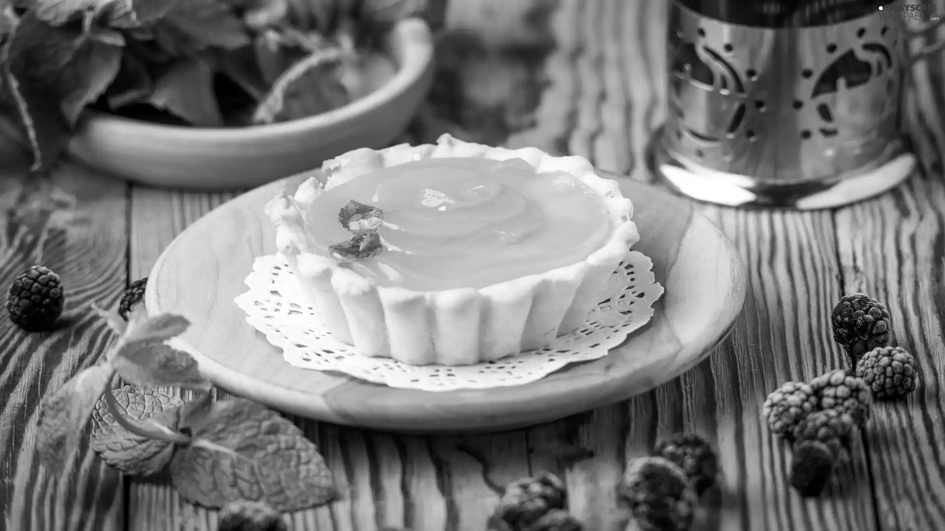 leaves, cake, tea, boarding, mint, blackberries