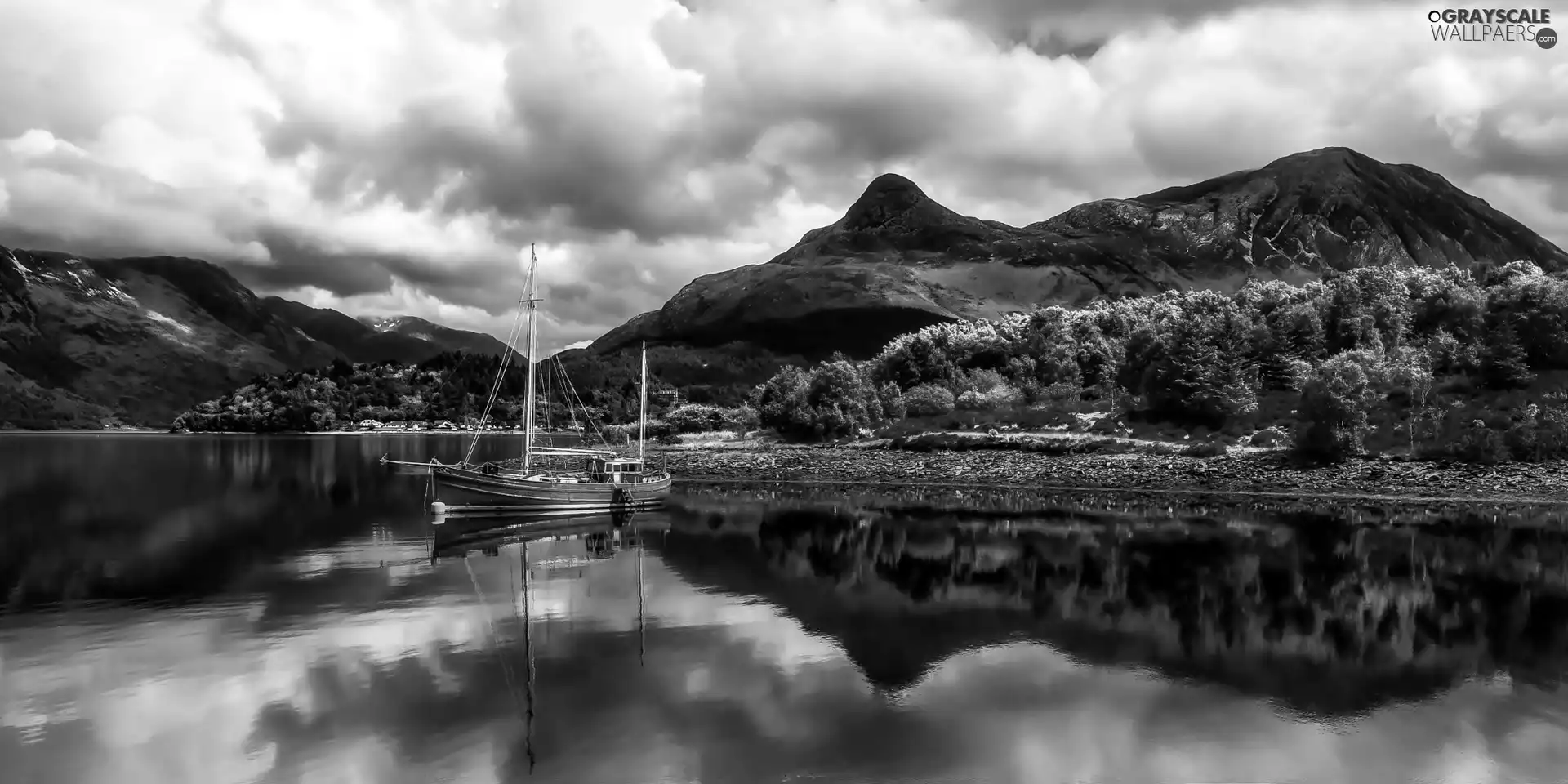 Mountains, Green, Boat, lake