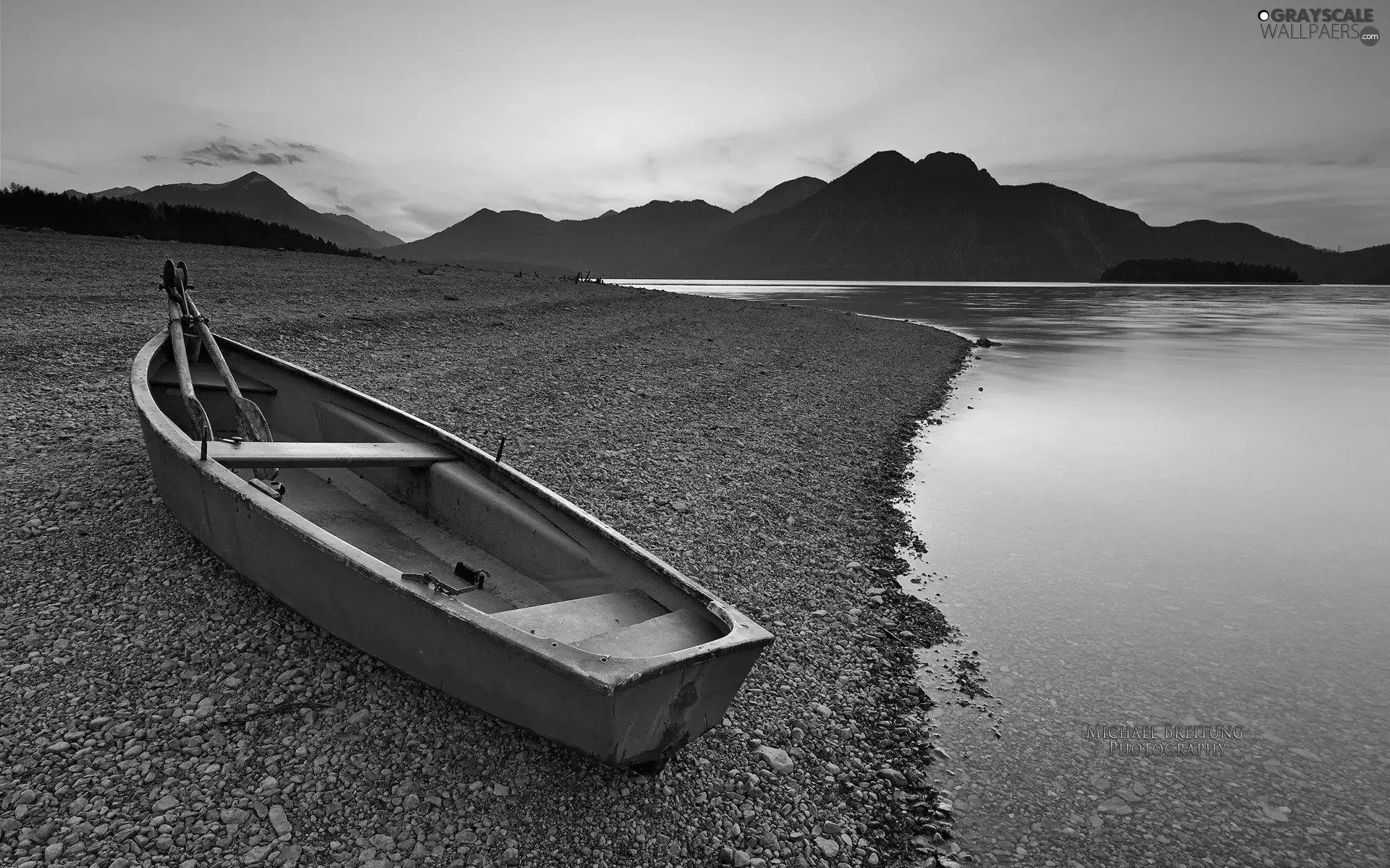 Boat, lake, Mountains