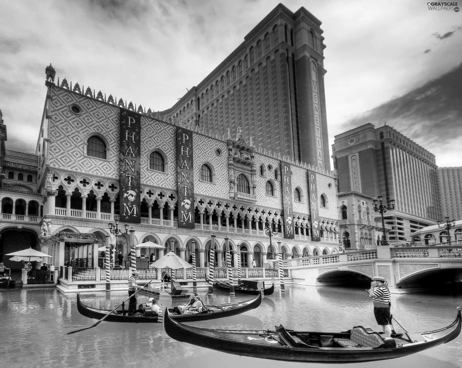 Hotel hall, water, boats, Las Vegas