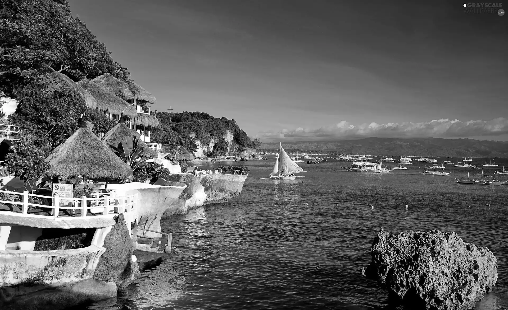 sea, Mountains, Boats, Coast