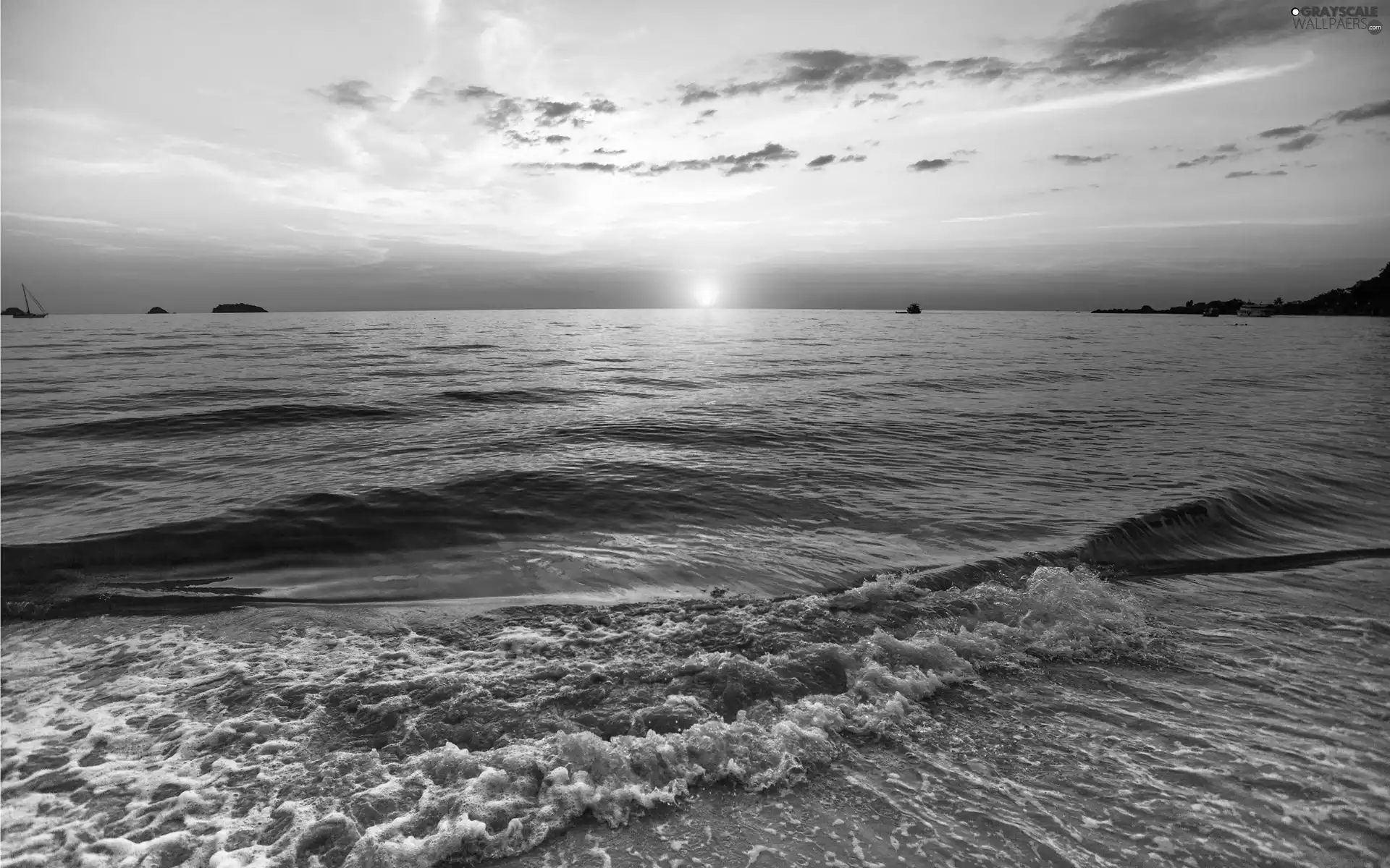 vessels, Waves, west, Island, sea, Boats, sun