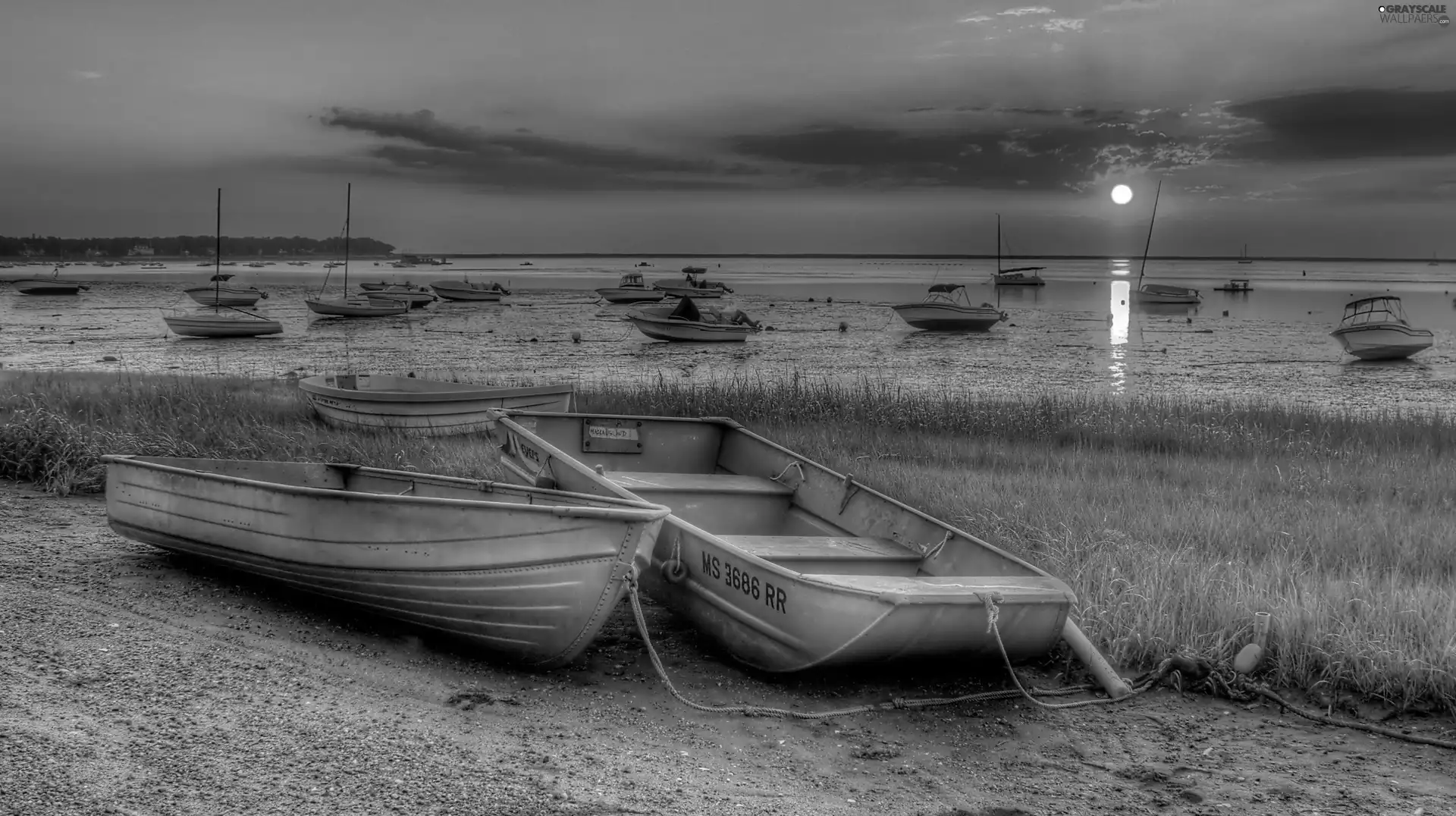 west, sea, boats, sun